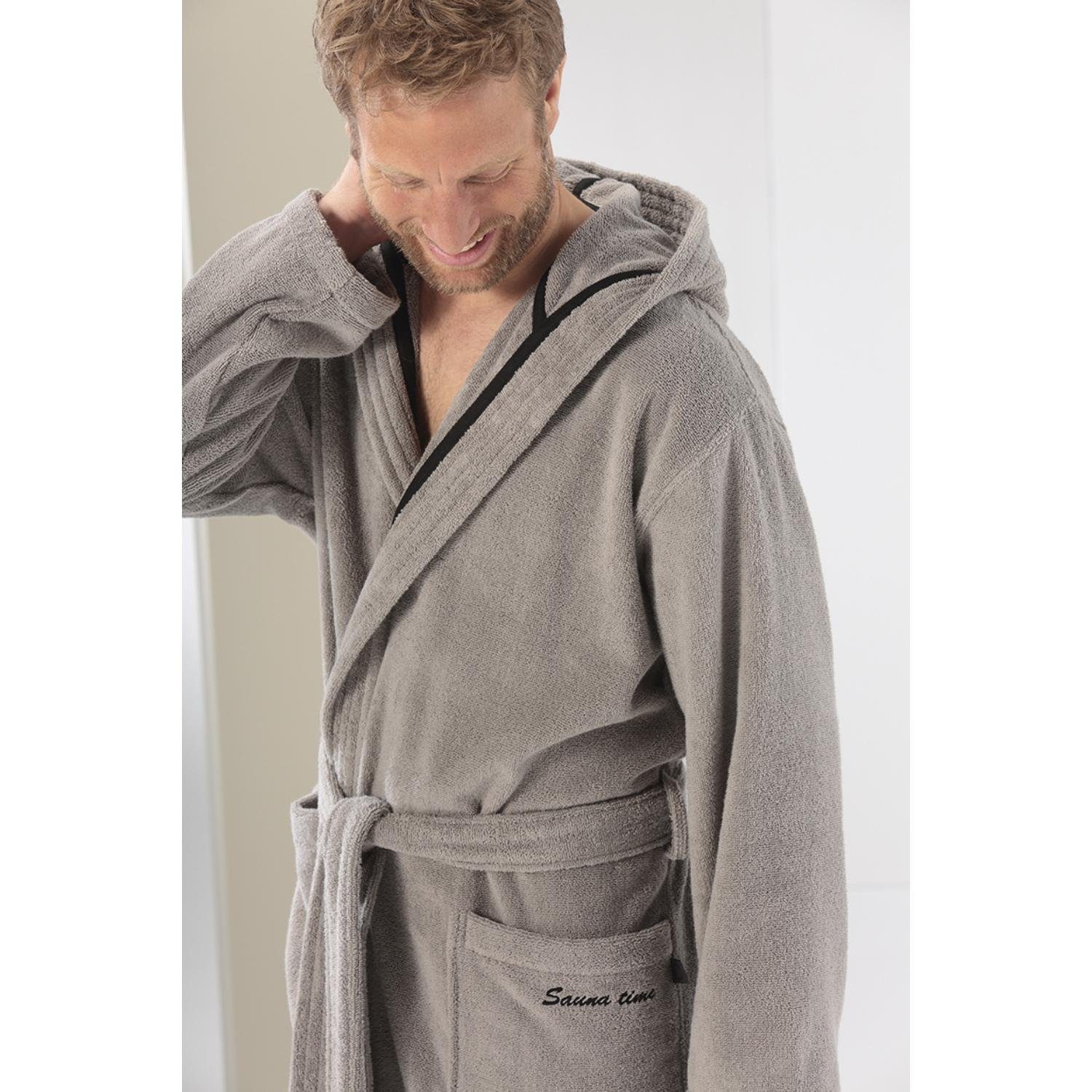 Cawö Bademantel Herren-Bademantel Sauna Time Kapuze Stein (Größe M) – Bild 3 von 5