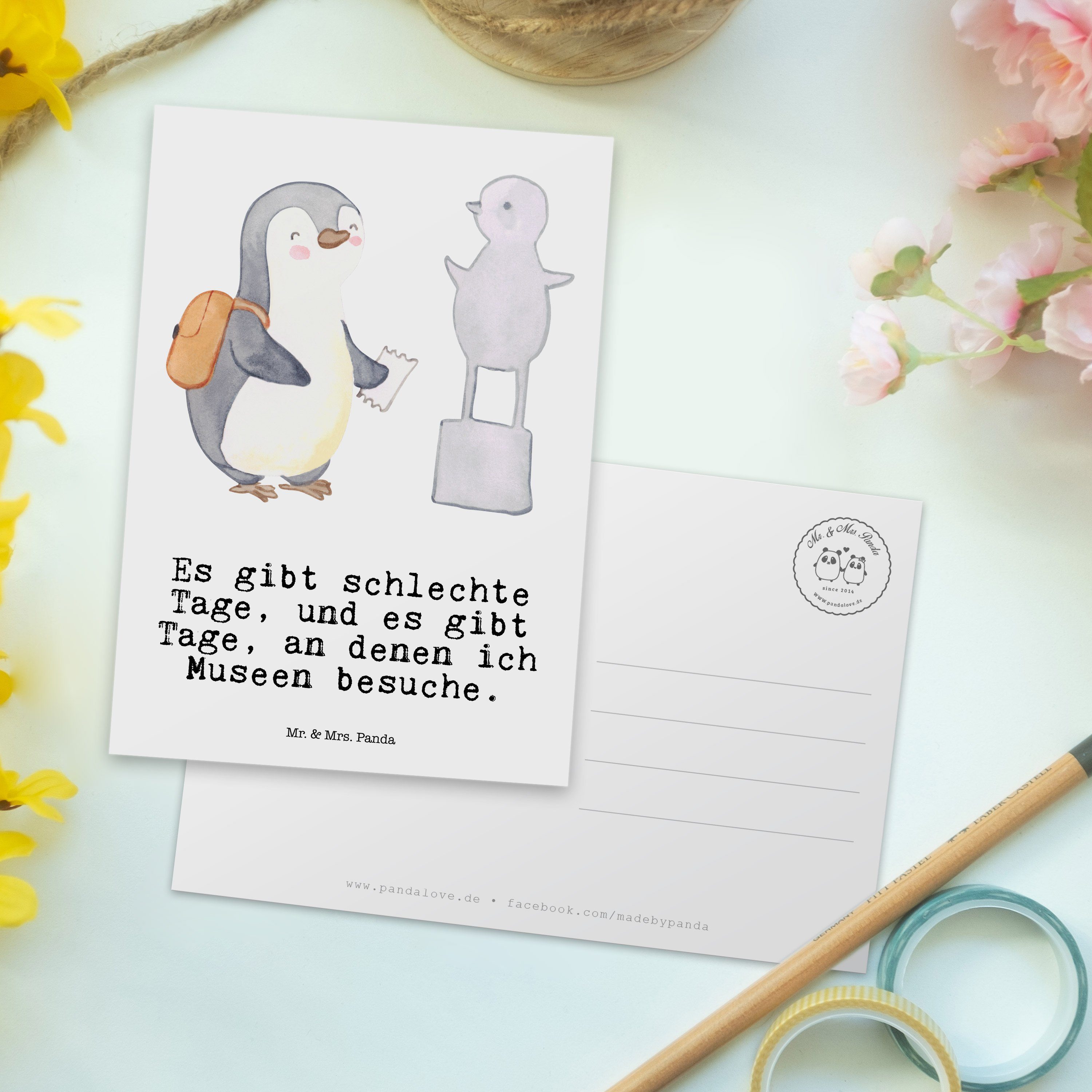 Mr. & Panda Geschenk, Auszeichnung, Mrs. Weiß Postkarte besuchen Museum - Pinguin - Museen Tage