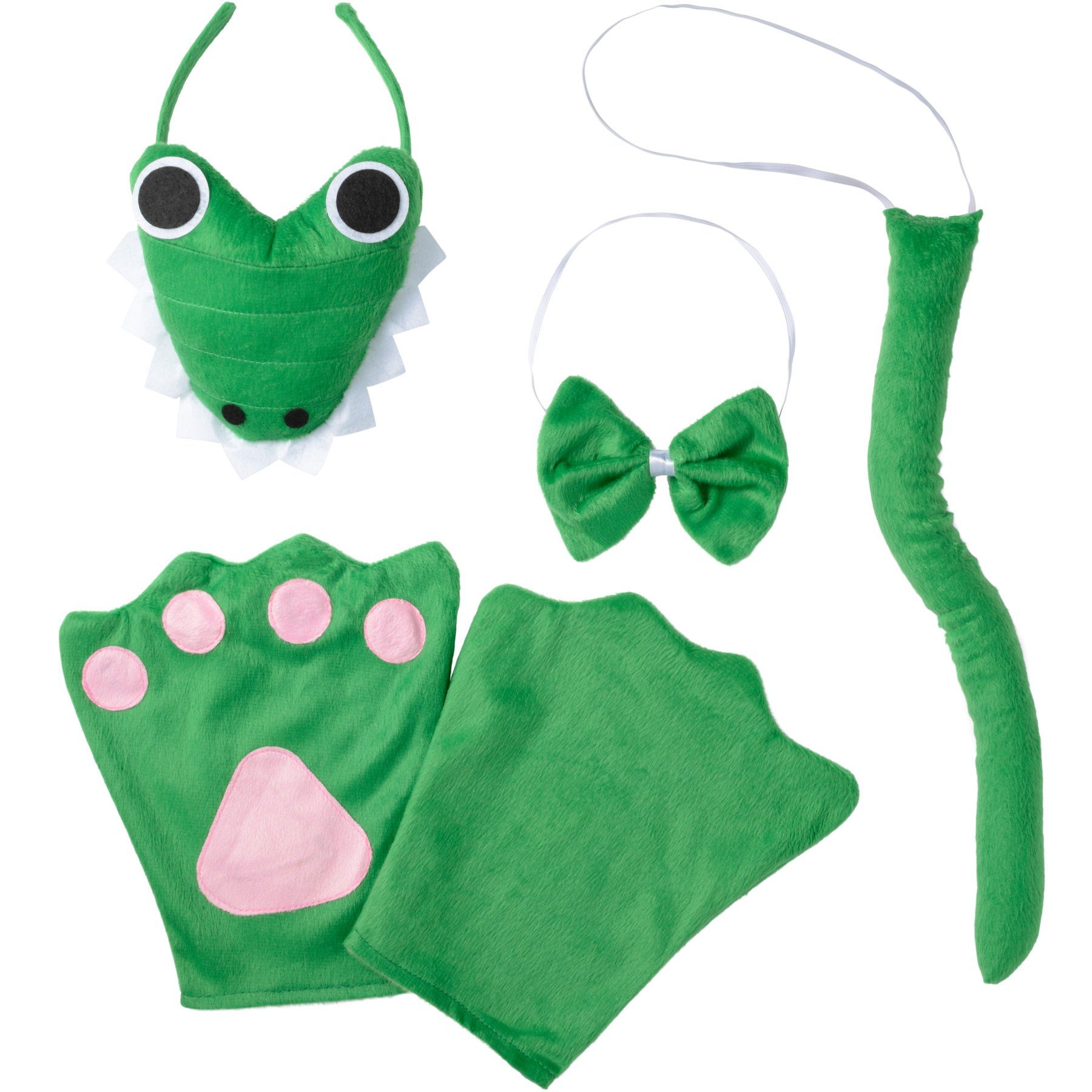 dressforfun Kostüm Alligator/Krokodilfigur, in grün, Inkl. Fliege und Krokodilschwanz, Accessoires aus grünem Plüsch, Haarreif mit einem Krokodilgesicht
