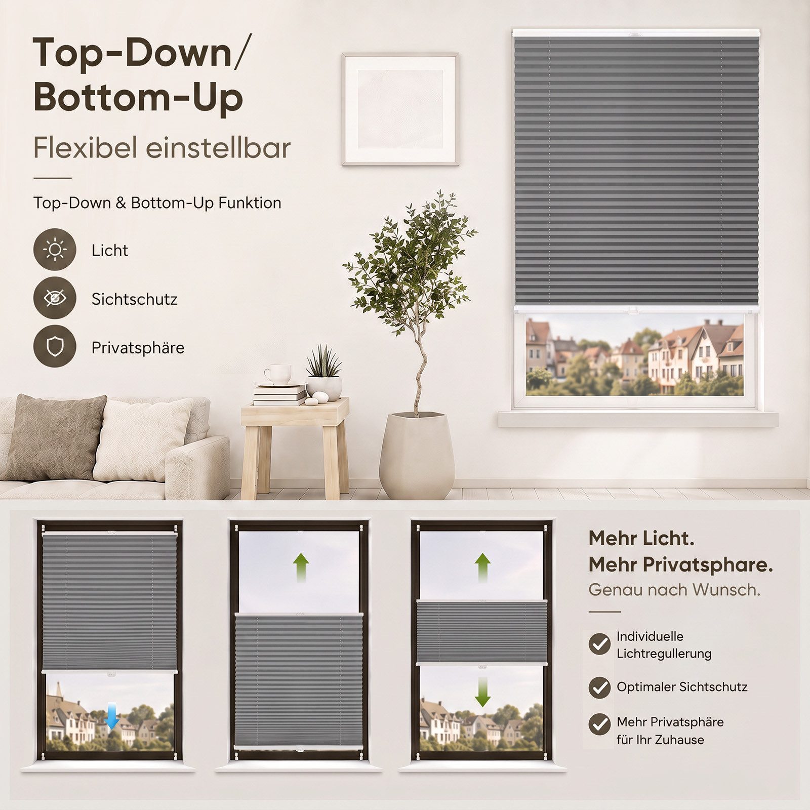 Sekey Plissee Plissee ohne Bohren Klemmfix verspannt für Fenster & Tür Lichtschutz, blickdicht, Klemmfix Montage ohne Bohren, Klemmfix, Faltenstore Klemmfix Lic – Bild 4 von 5
