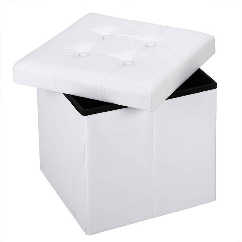 Casaria Sitzhocker, mit Stauraum Deckel Gepolstert Faltbar 40L Kunstleder 38x38x38 cm Fußhocker Sitzbox Sitztruhe Weiß