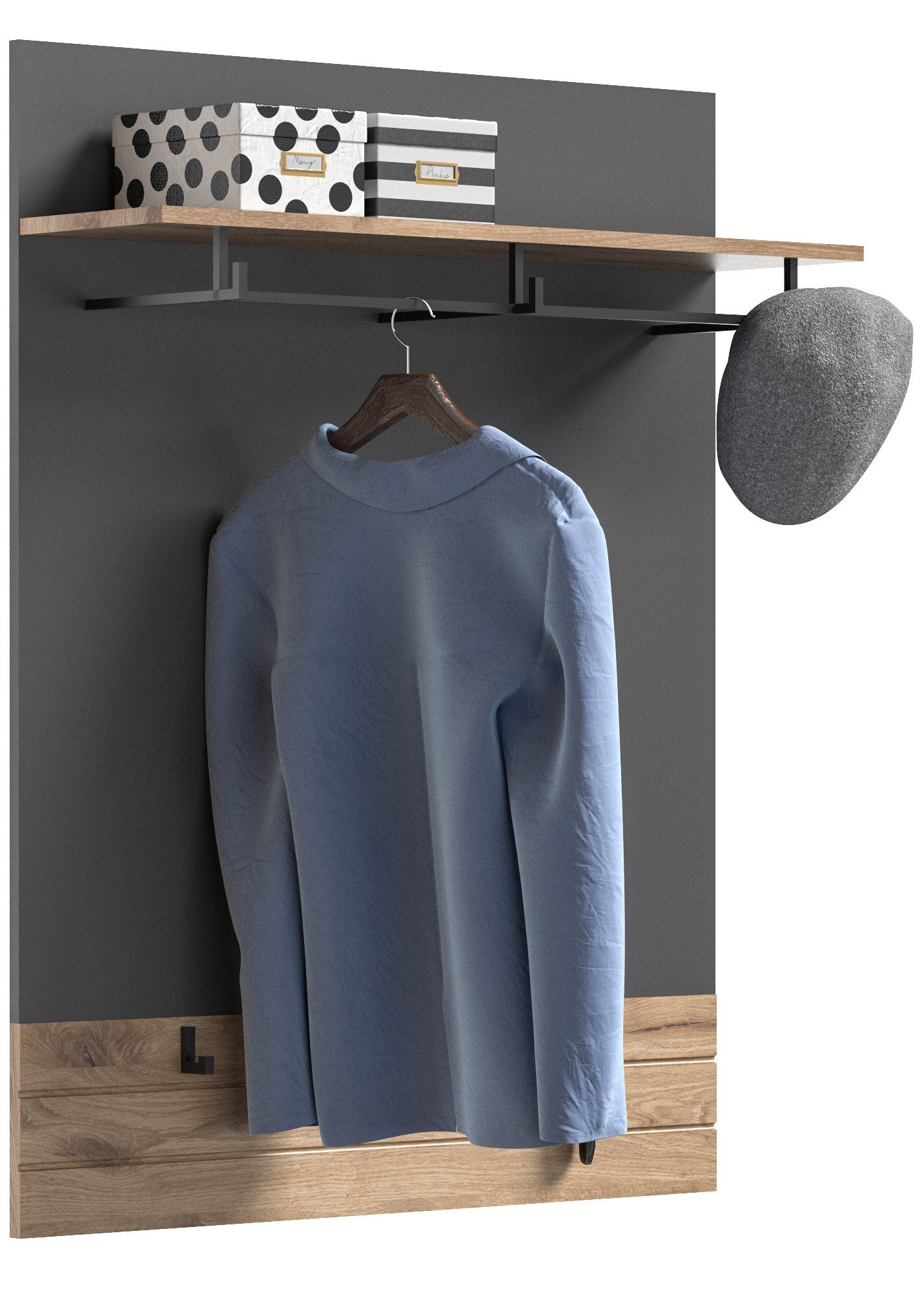 xonox.home Garderobenpaneel Mason, Nox Oak Nachbildung Basalt Grau Modern 90x117x25 cm