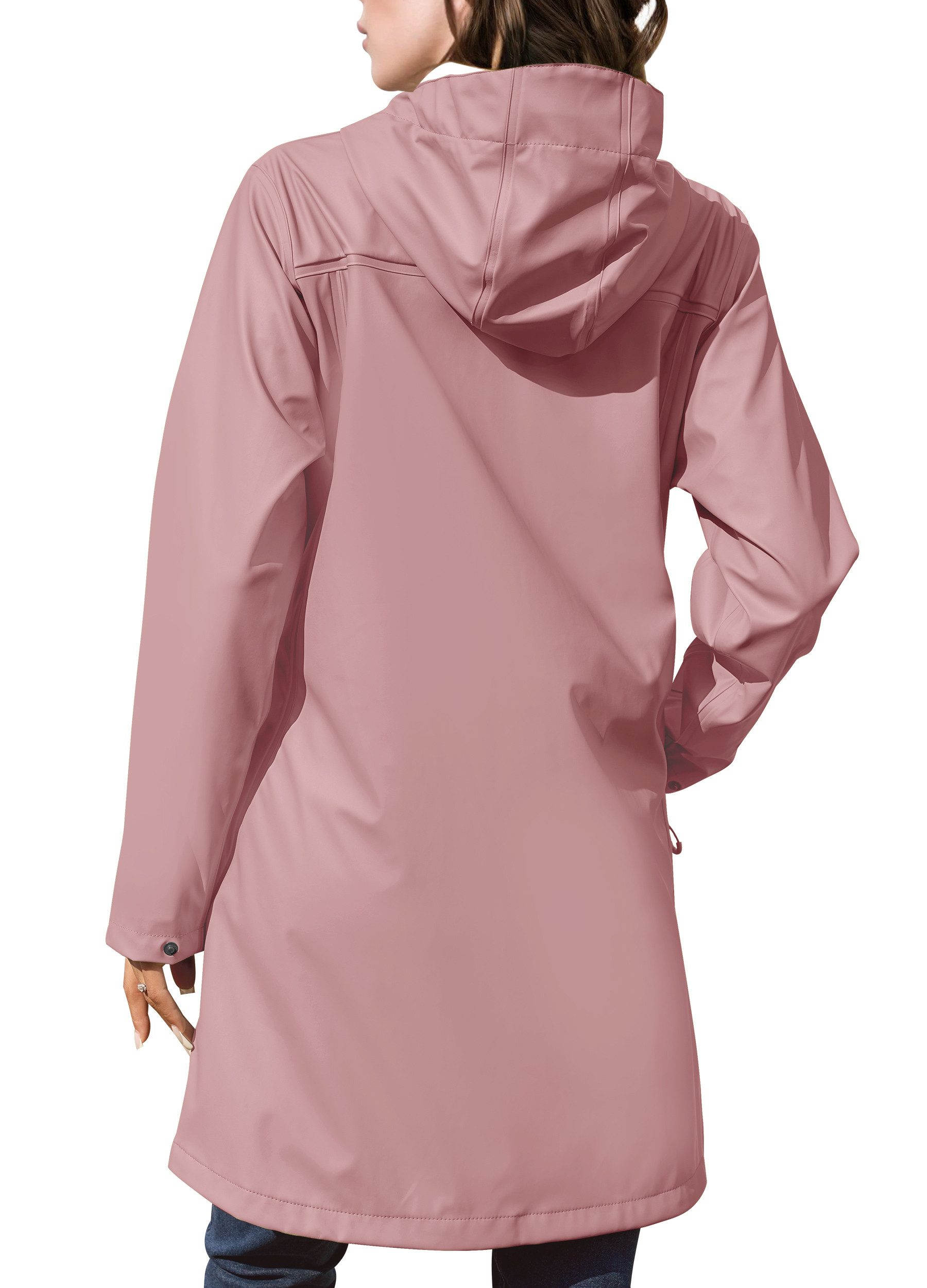 ATLASLAVA Regenmantel Damen Übergangsjacke PU Wasserdicht (1-tlg) Frauen Regenjacke Lang Parka Regenparka mit Kapuze Outdoor