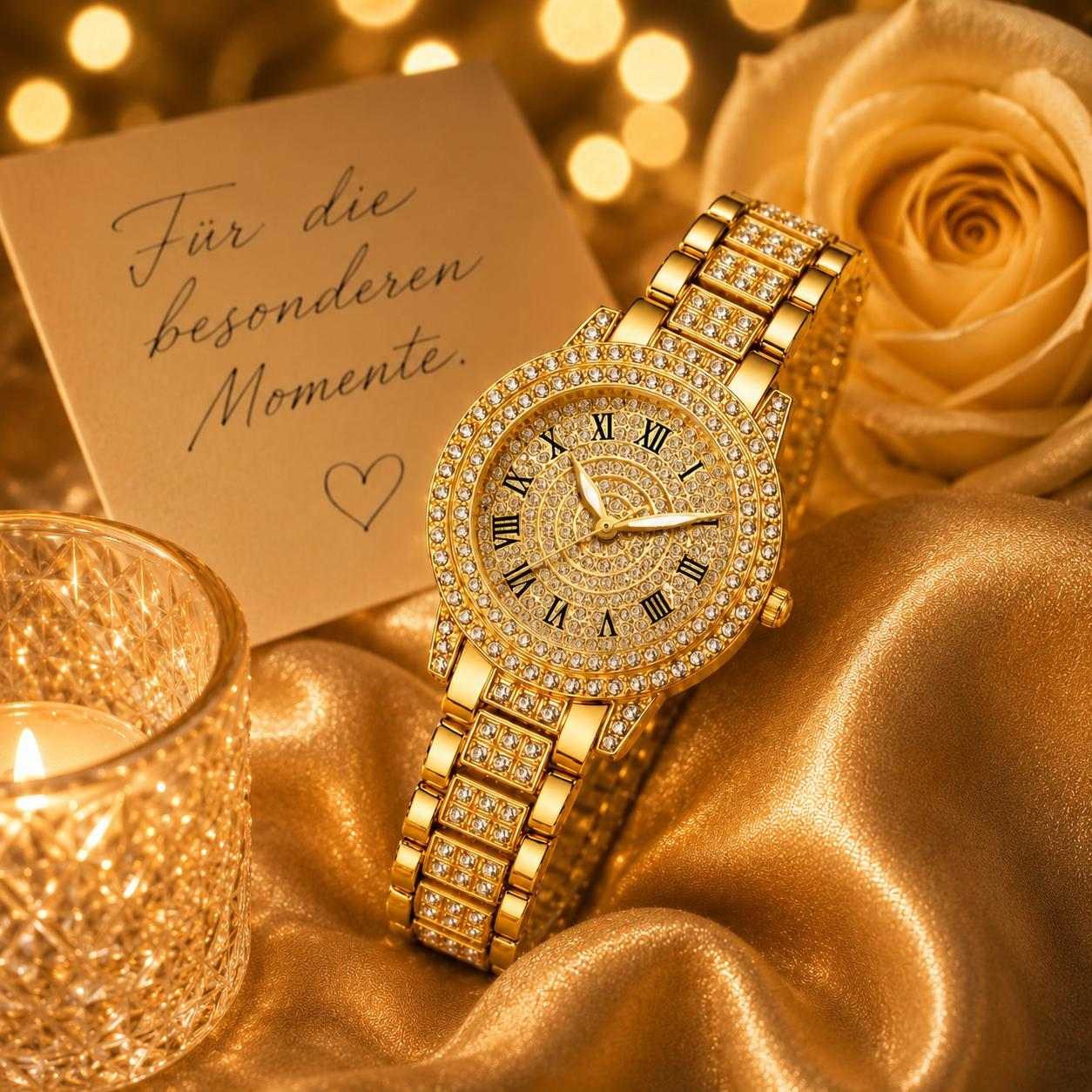 Taffstyle Quarzuhr Damen Kristall Armbanduhr Mädchen Uhr mit römischen Ziffern, (Edle Armbanduhr mit funkelnden Steinen in Gold, Silber oder Roségold erhältlich - Geschenkidee)