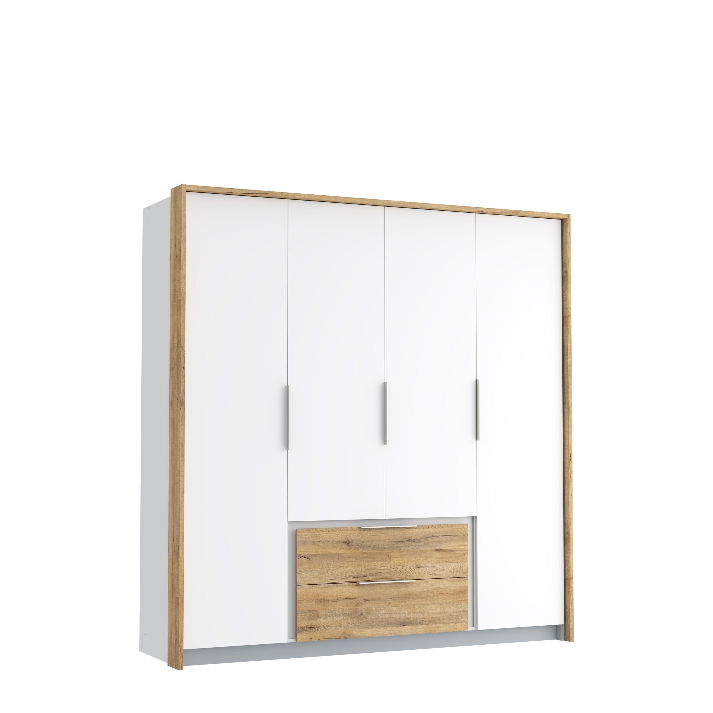 freiraum Kleiderschrank Luano (BxHxT: 204,8x212,7x62,1 cm) in Weiß / Bartex Eiche mit 2 Schubladen und 4 Türen