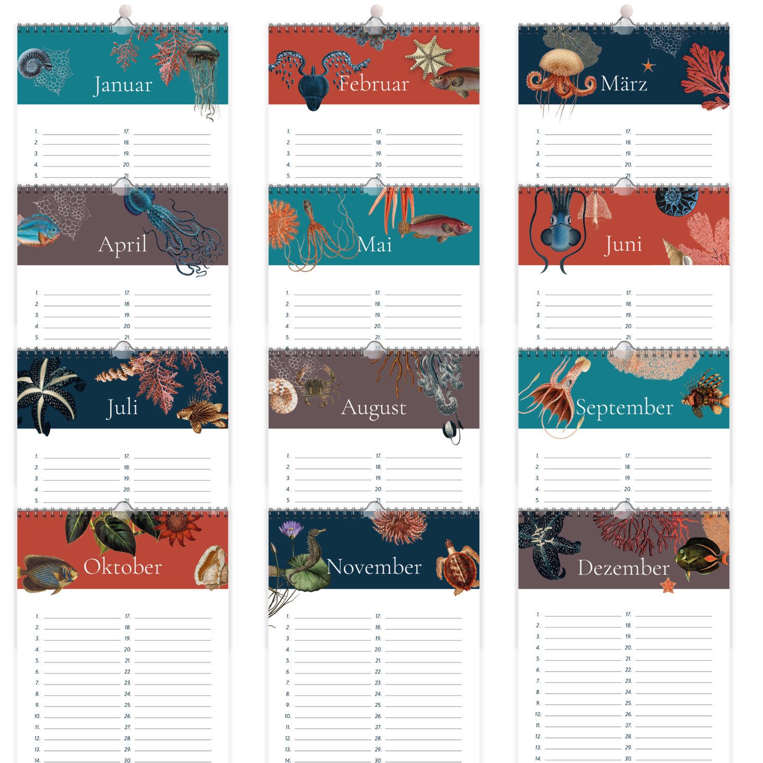 heaven+paper Familienkalender Geburtstagskalender DIN A5 SEA immerwährend, Wandkalender, Hergestellt in Deutschland