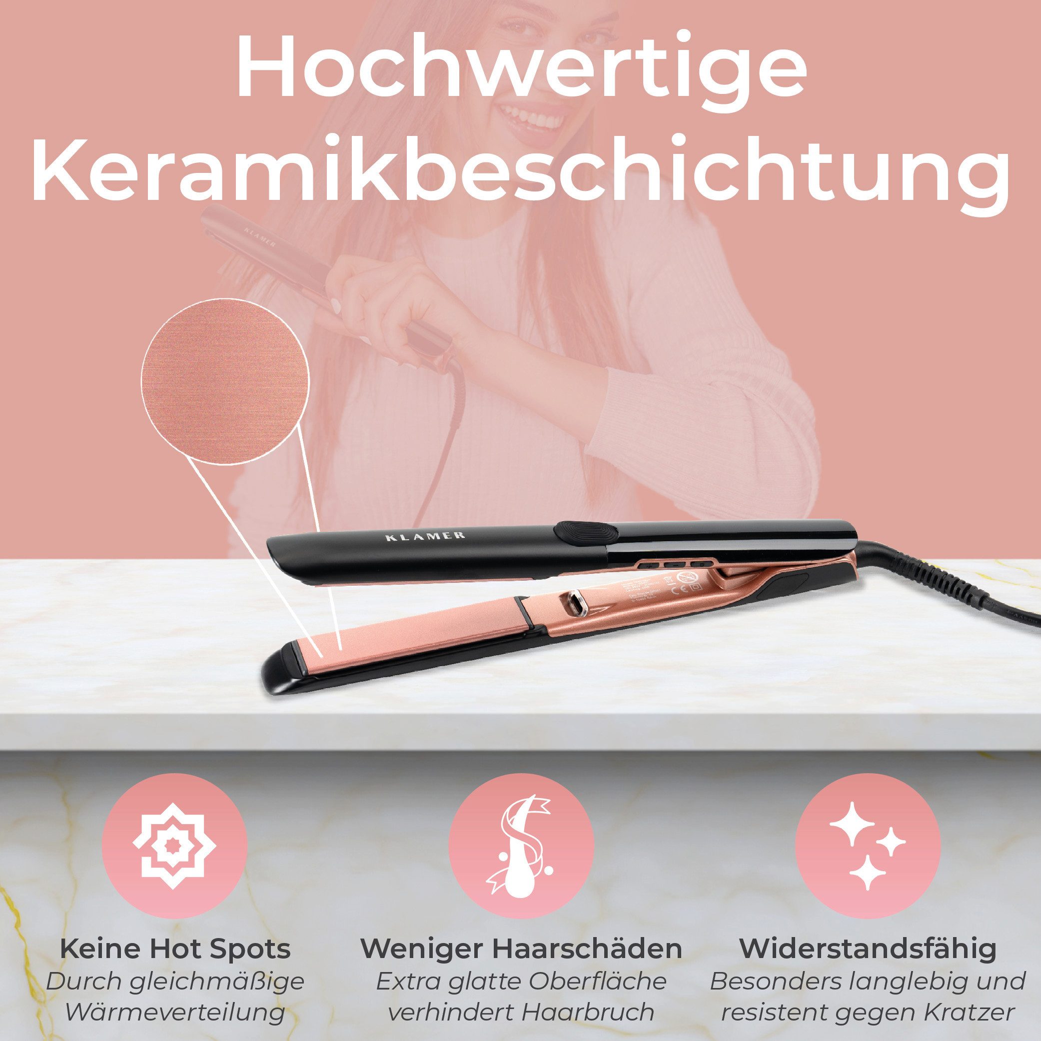 KLAMER Glätteisen 2 in 1,Haarglätter mit Ionen Technologie: weniger Frizz & statische A…, Schnelle Erhitzung, Keramikbeschichtung, Ionen-Technologie, Drehkabel