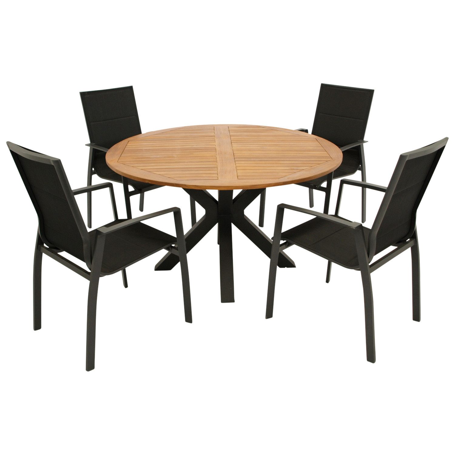 DEGAMO GartenEssgruppe MADEIRA 5teilig, 4x Stapelsessel, 1x Tisch