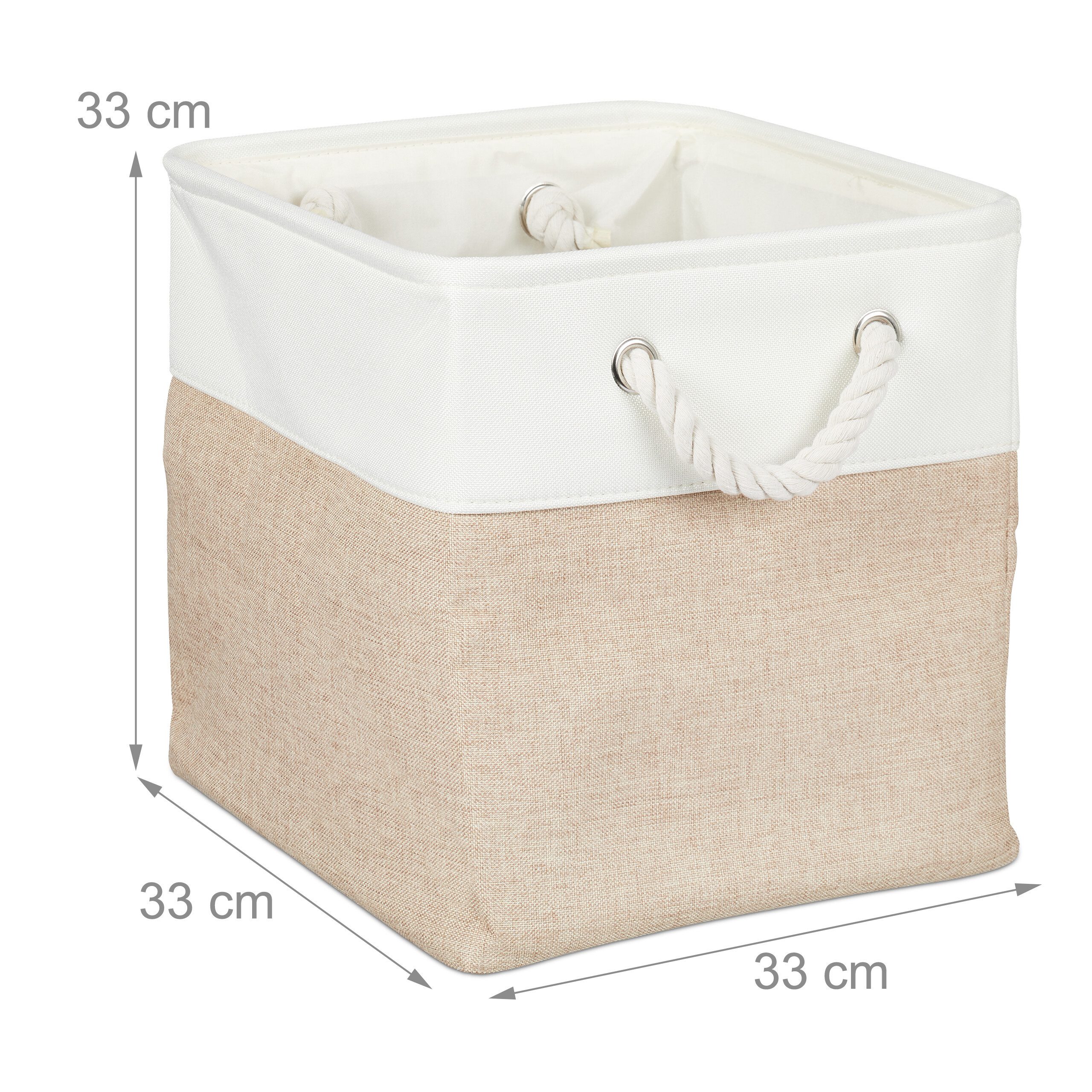 relaxdays Regalkorb Aufbewahrungskorb Leinen im 4er Set (4 St), Beige, 28 x 28 x 28 cm – Bild 4 von 5