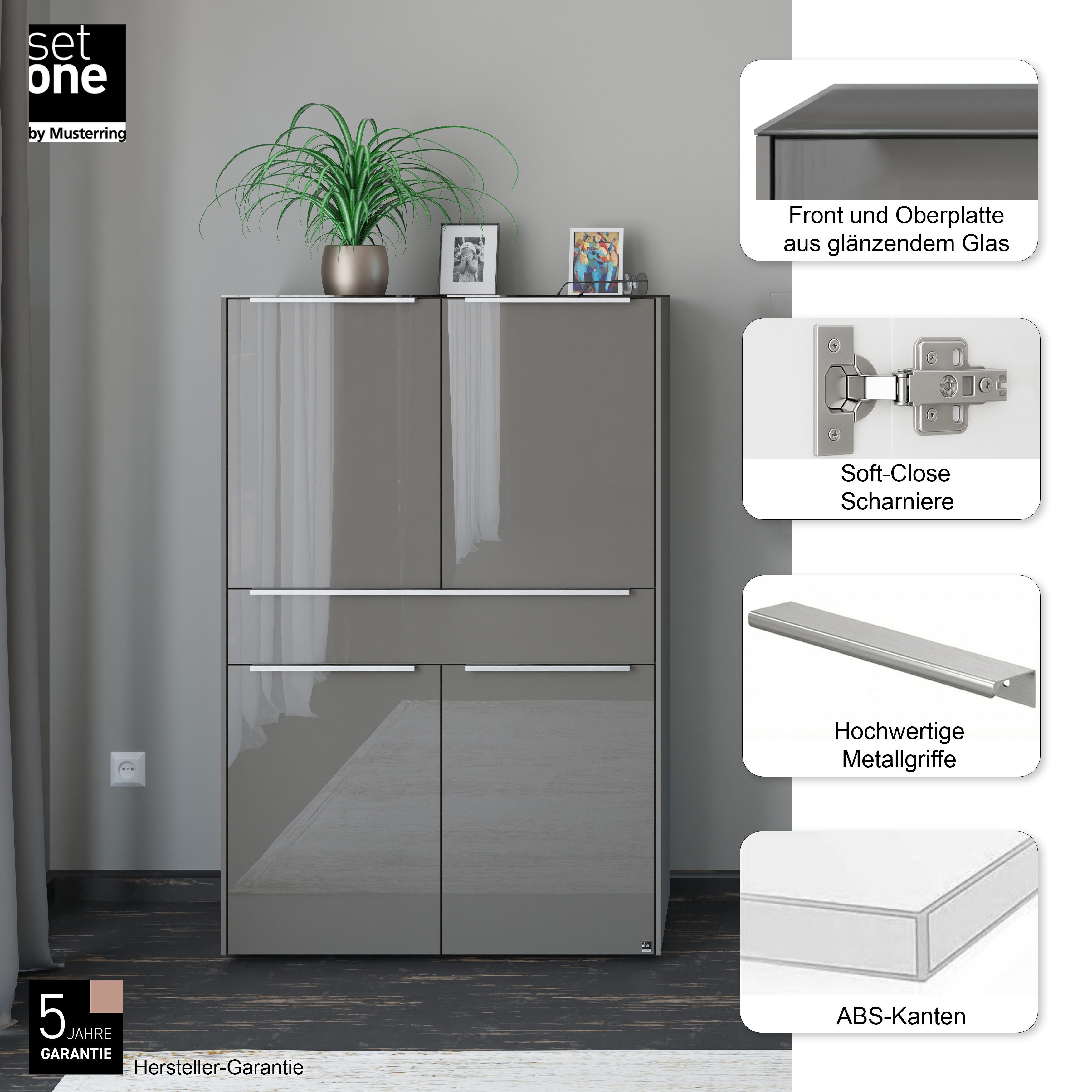 set one by Musterring Highboard Reno (1 St), Mit Gleitern und in verschiedenen Farben erhältlich