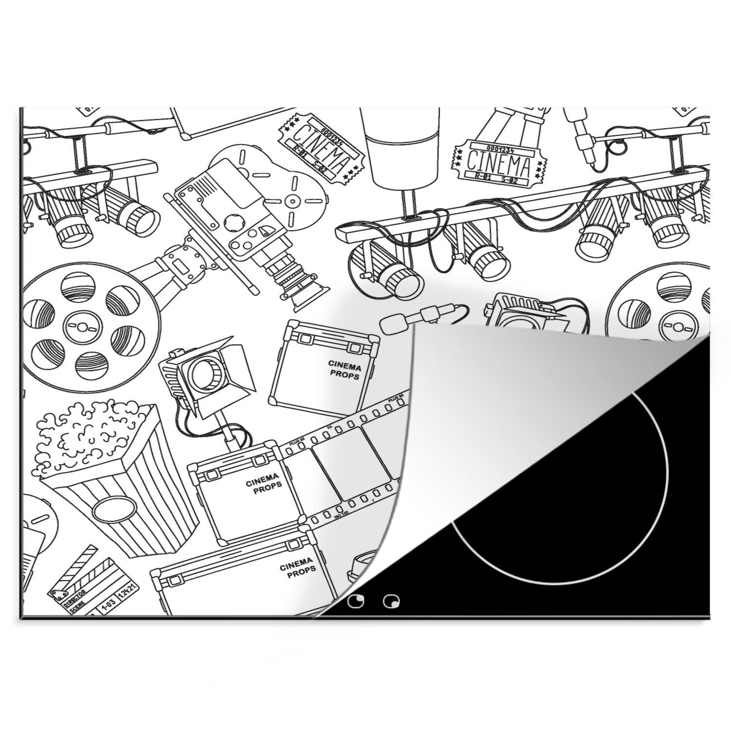 MuchoWow Herdblende-/Abdeckplatte Film - TV - Muster, Vinyl, (1 tlg), 60x52 cm, Mobile Arbeitsfläche nutzbar, Ceranfeldabdeckung