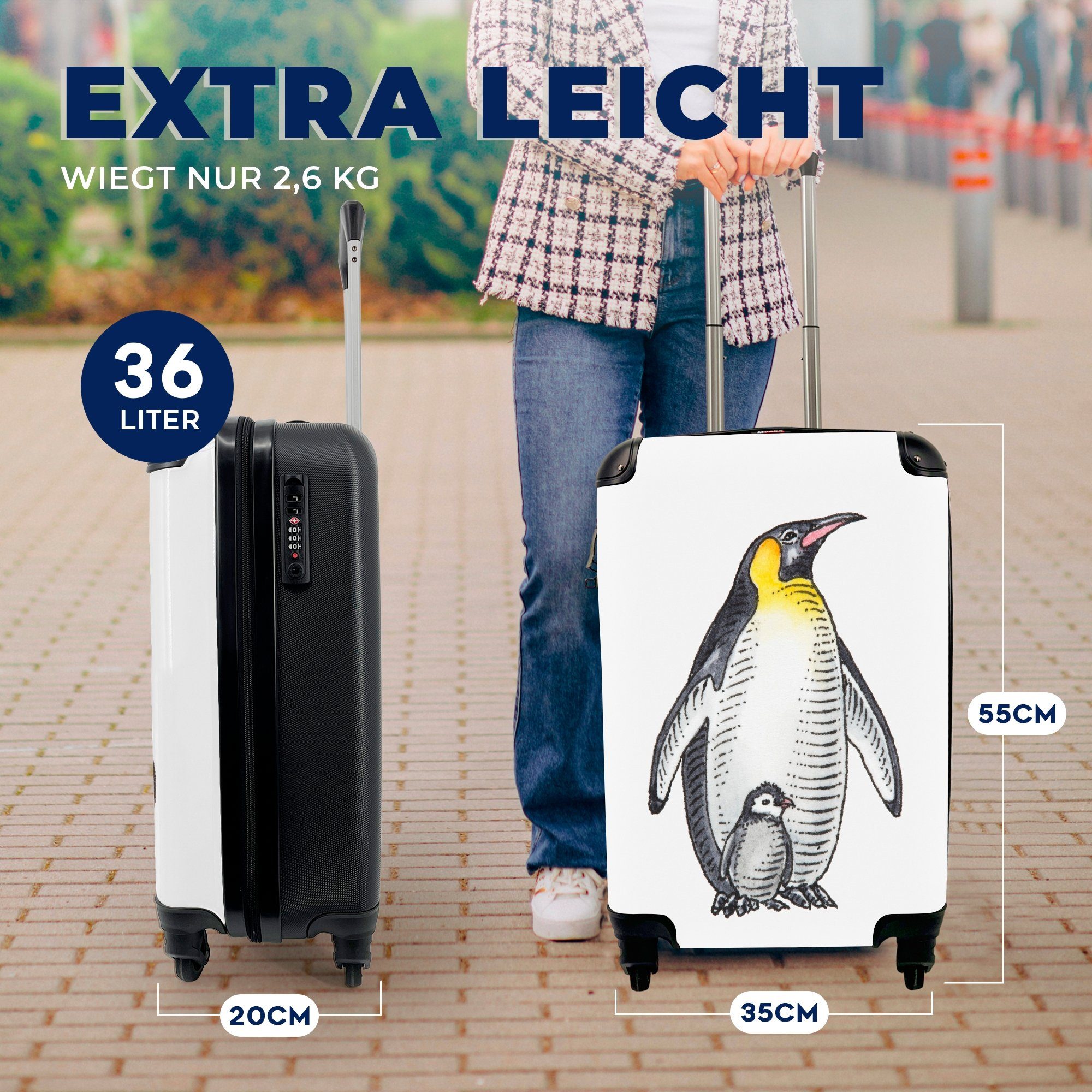 Ferien, für Aquarell, Trolley, rollen, 4 Pinguin Reisekoffer - Tiere Rollen, MuchoWow - Handgepäck mit Handgepäckkoffer Reisetasche