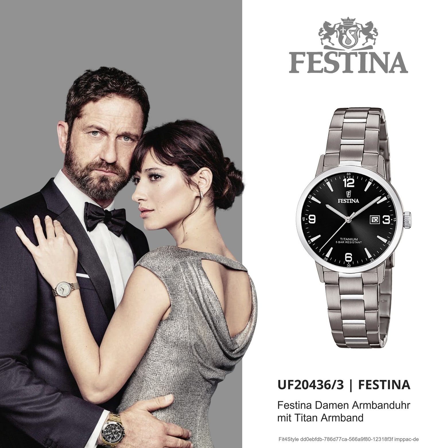 Festina Damen Armbanduhr Festina Uhr Damen F20436/3 Titan, Titanarmband rund, Elegant Quarzuhr silber