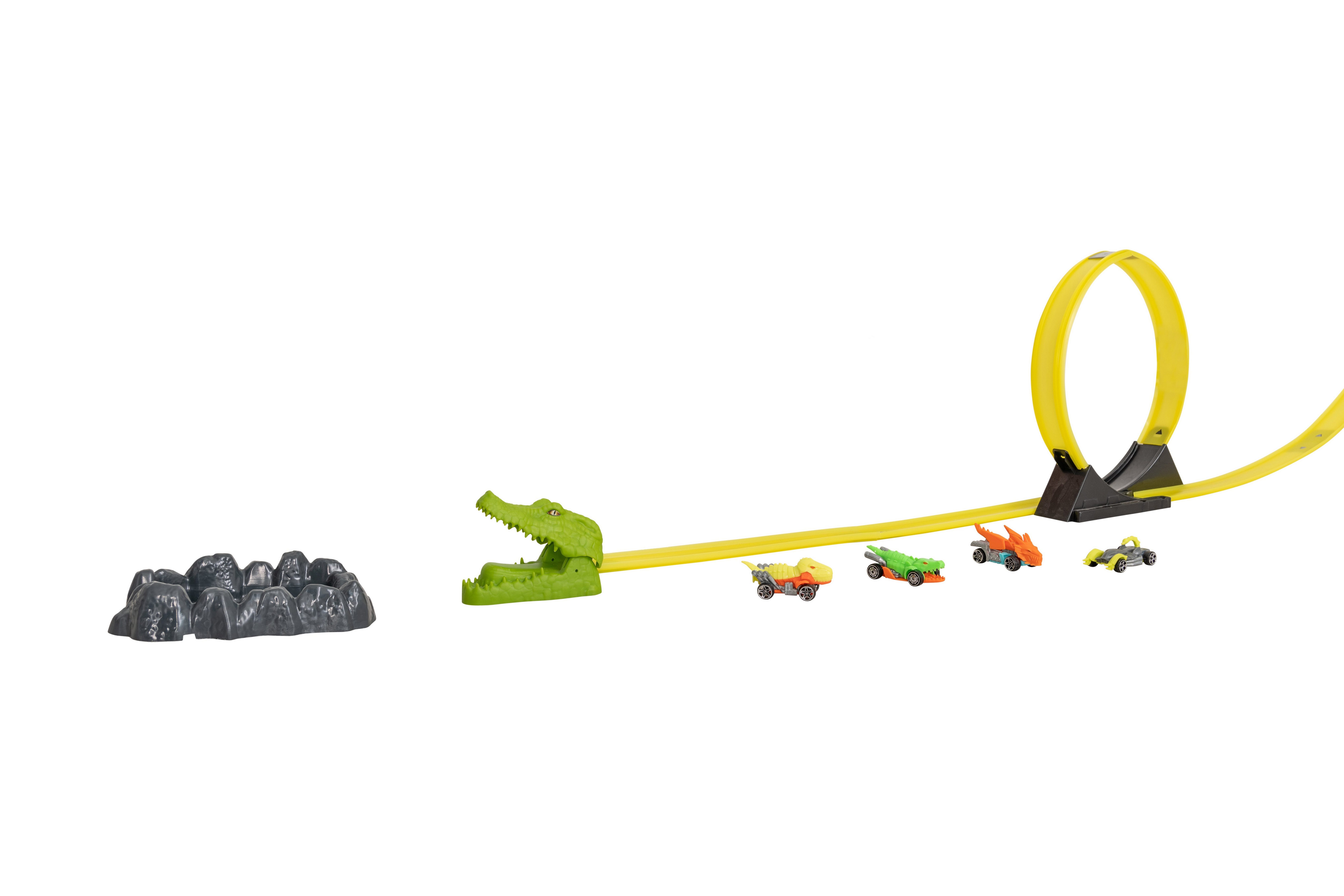 HTI Rennbahn-Auto Teamsterz Turbocity Rennstrecke Croc Attack Krokodil mit Looping, inkl. 4 Beast Machines Fahrzeugen