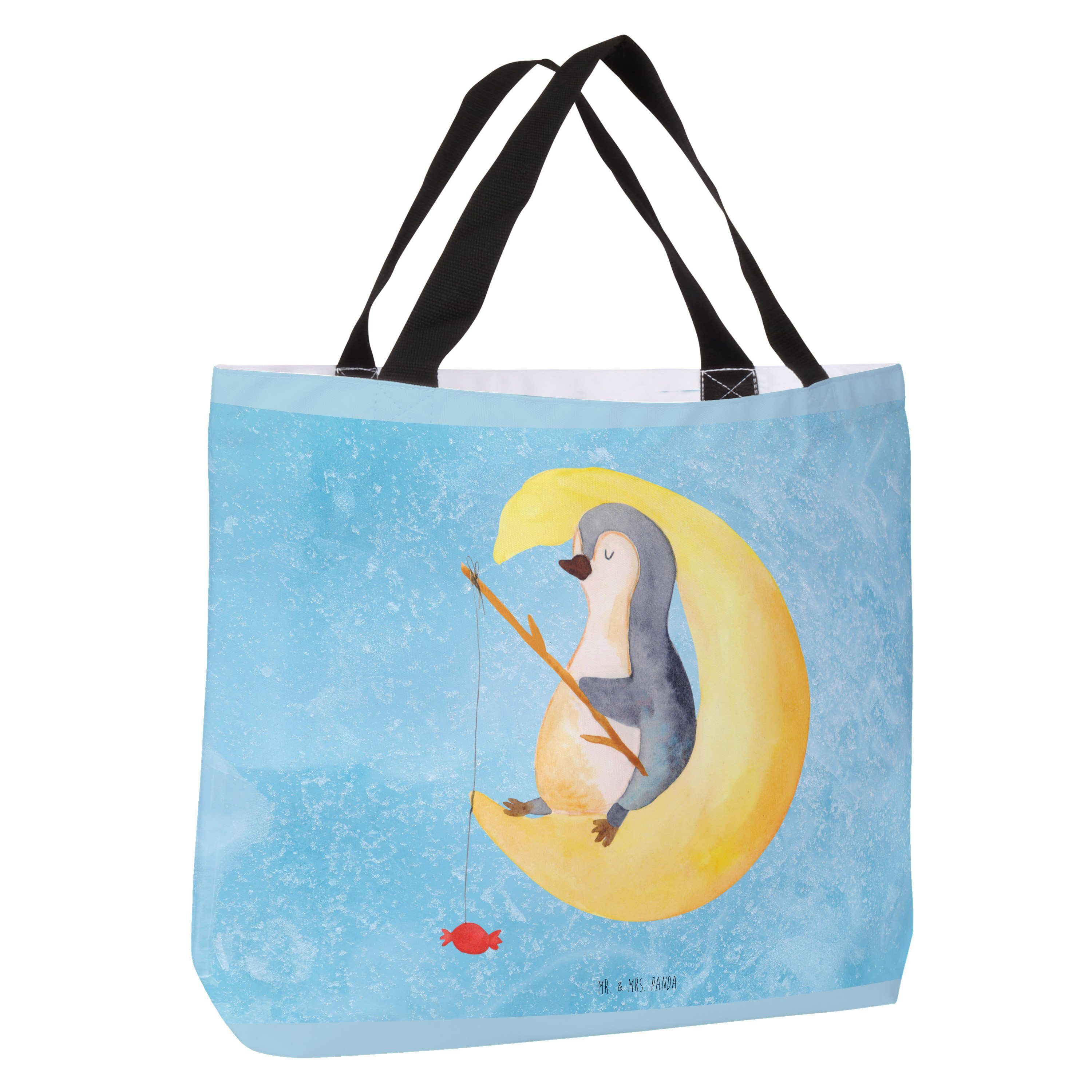 Mond - Panda Mr. Shopper - Geschenk, Mrs. Süßigkeiten, (1-tlg) & Eisblau Pinguin Alltagstasc schlafen,