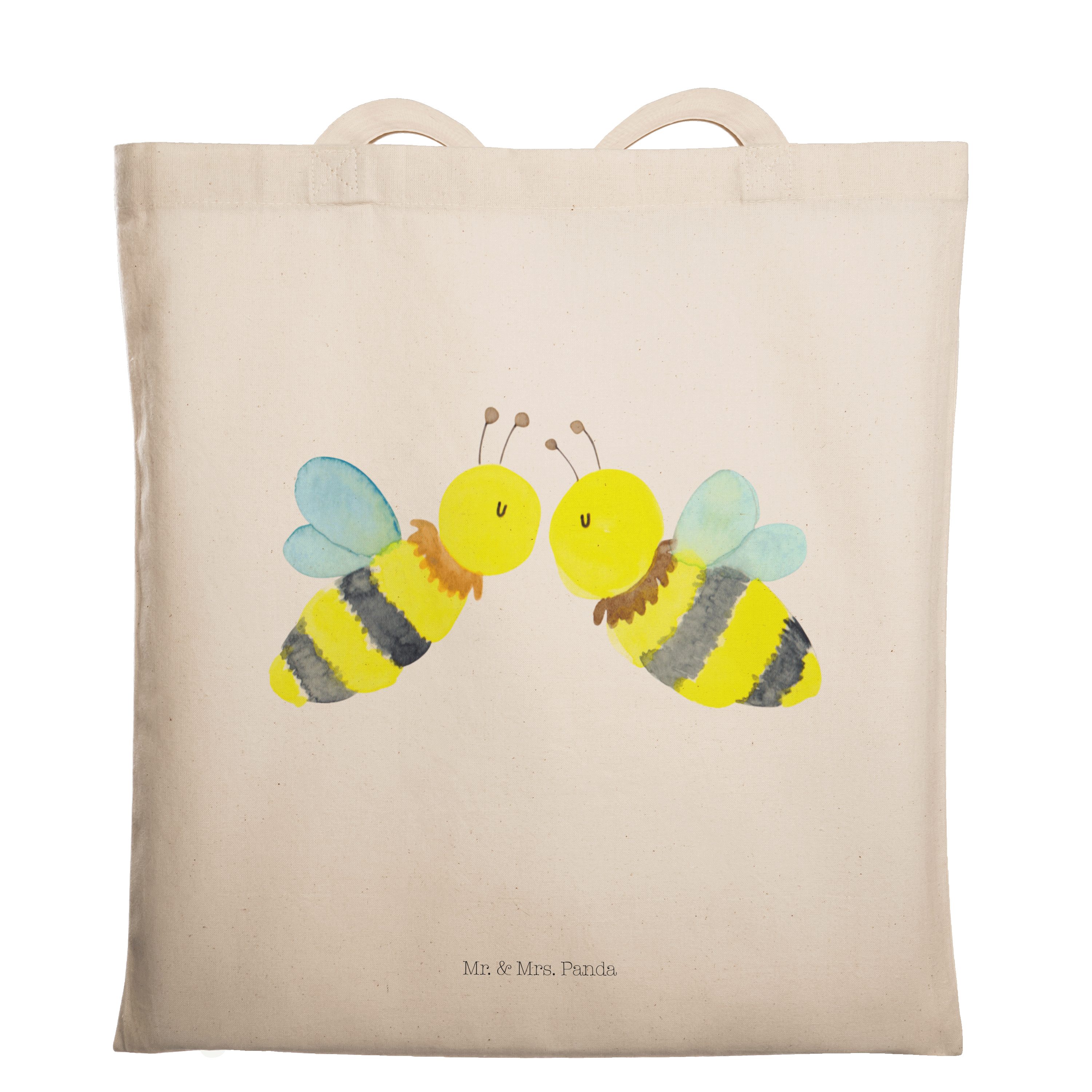 Mr. & Mrs. Panda Tragetasche Biene Liebe - Transparent - Geschenk, Beuteltasche, Einkaufstasche, J (1-tlg)