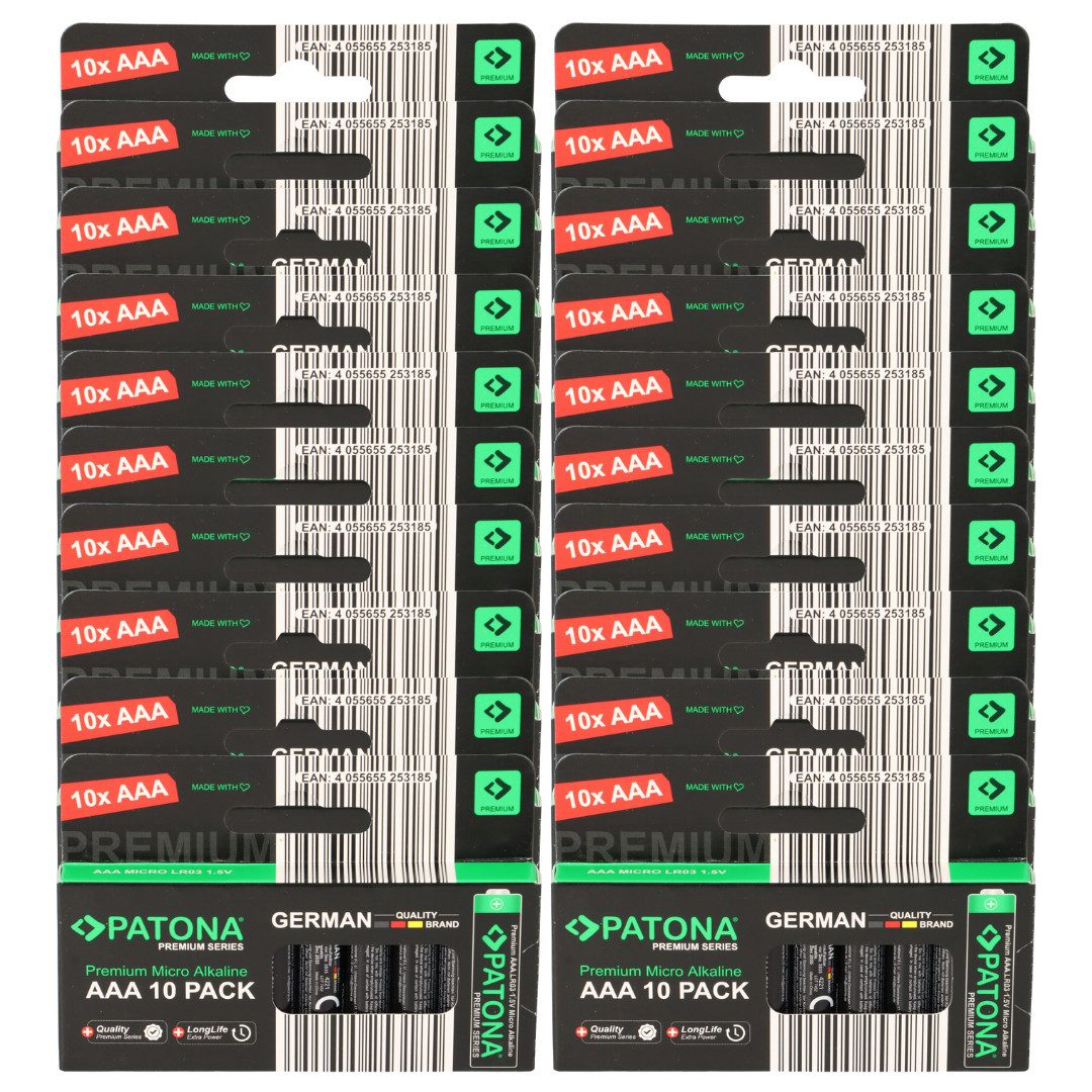 Patona PATONA Premium 200x AAA Batterien (20x10er) Pack 1,5V Alkaline Batterie