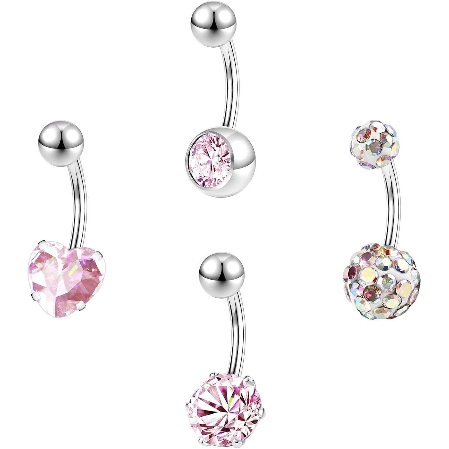 LuxusKollektion Bauchnabelpiercing-Set 4er Set Bauchnabelringe Edelstahl 14G Zirkonia Belly Button Rings