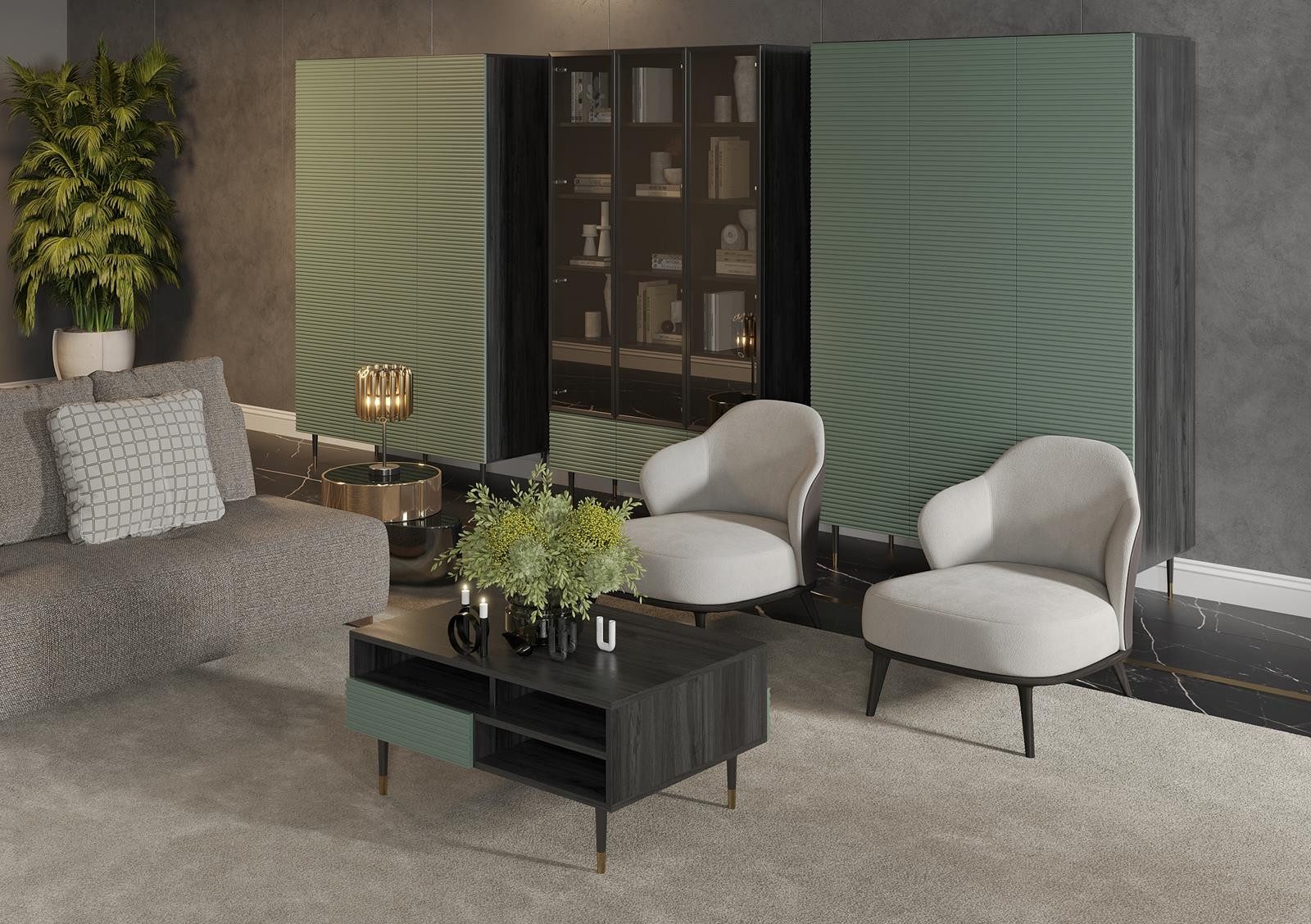 Compleo Kleiderschrank Luxus-Kleiderschrank mit gerillten Fronten DESIGNO