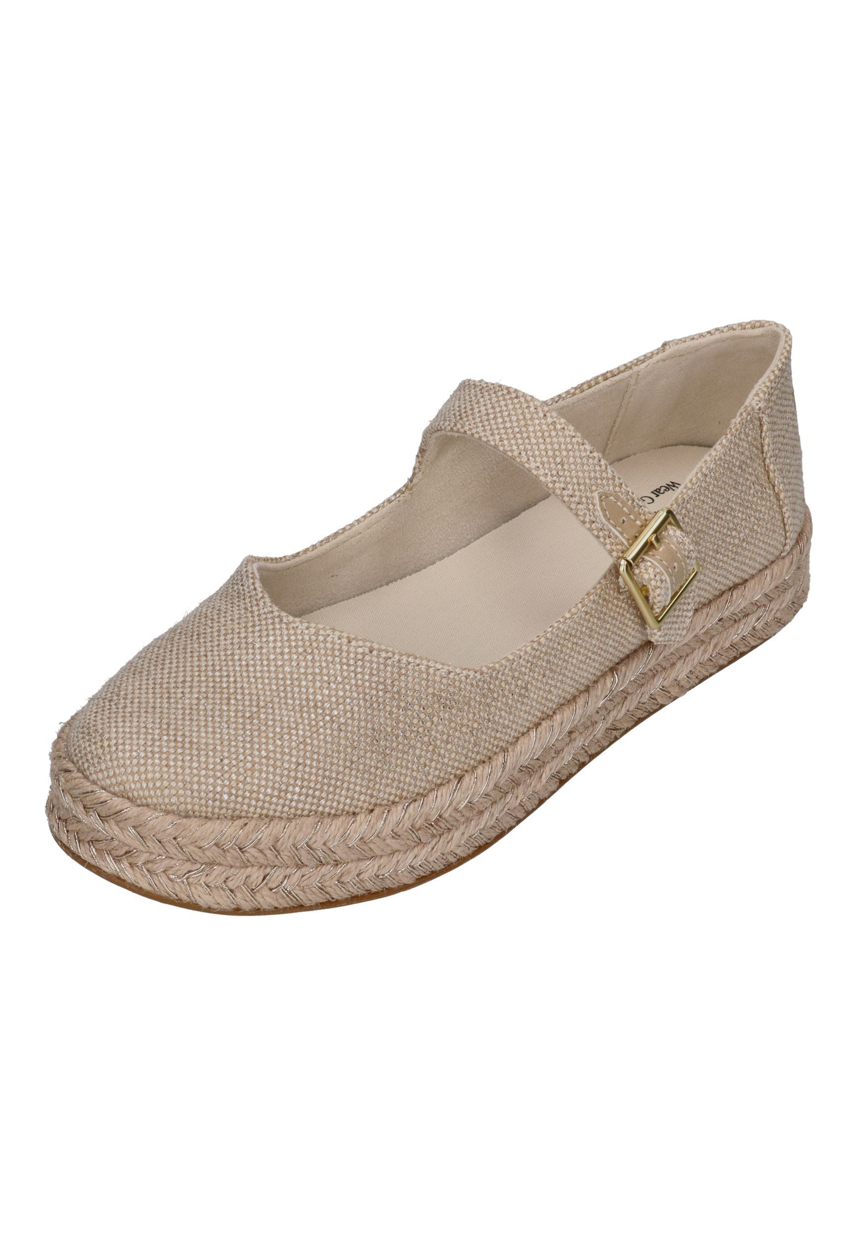 TOMS CAROLINA MARY JANE Espadrille Champagne Glimmer Slub Canvas