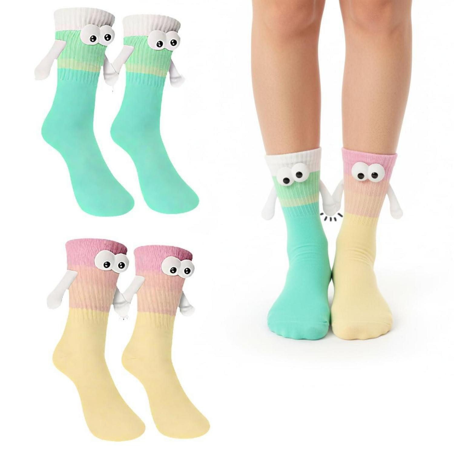 LuxusKollektion Kuschelsocken Socken Hand-in-Hand Grün+Gelb 2