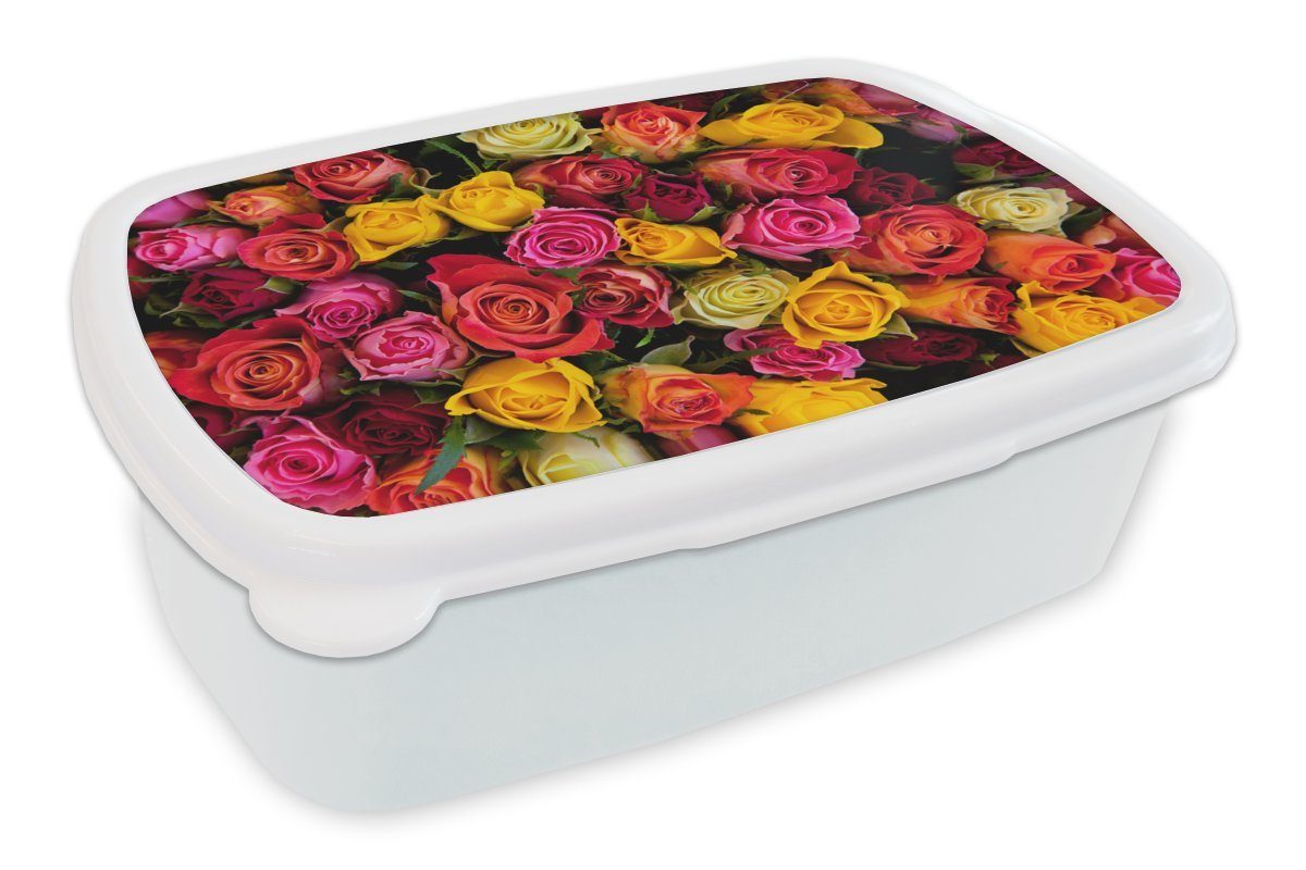 MuchoWow Lunchbox Rosen - Rosa - Rot, Kunststoff, (2-tlg), Brotbox für Kinder und Erwachsene, Brotdose, für Jungs und Mädchen weiß