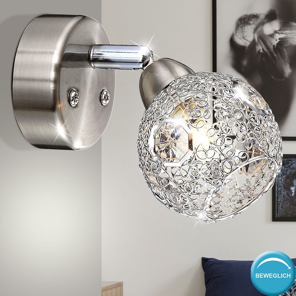 Kugel Leuchtmittel Wohn Design Wand Wandleuchte, Geflecht Globo Zimmer inklusive, verstellbar LED Warmweiß, Strahler