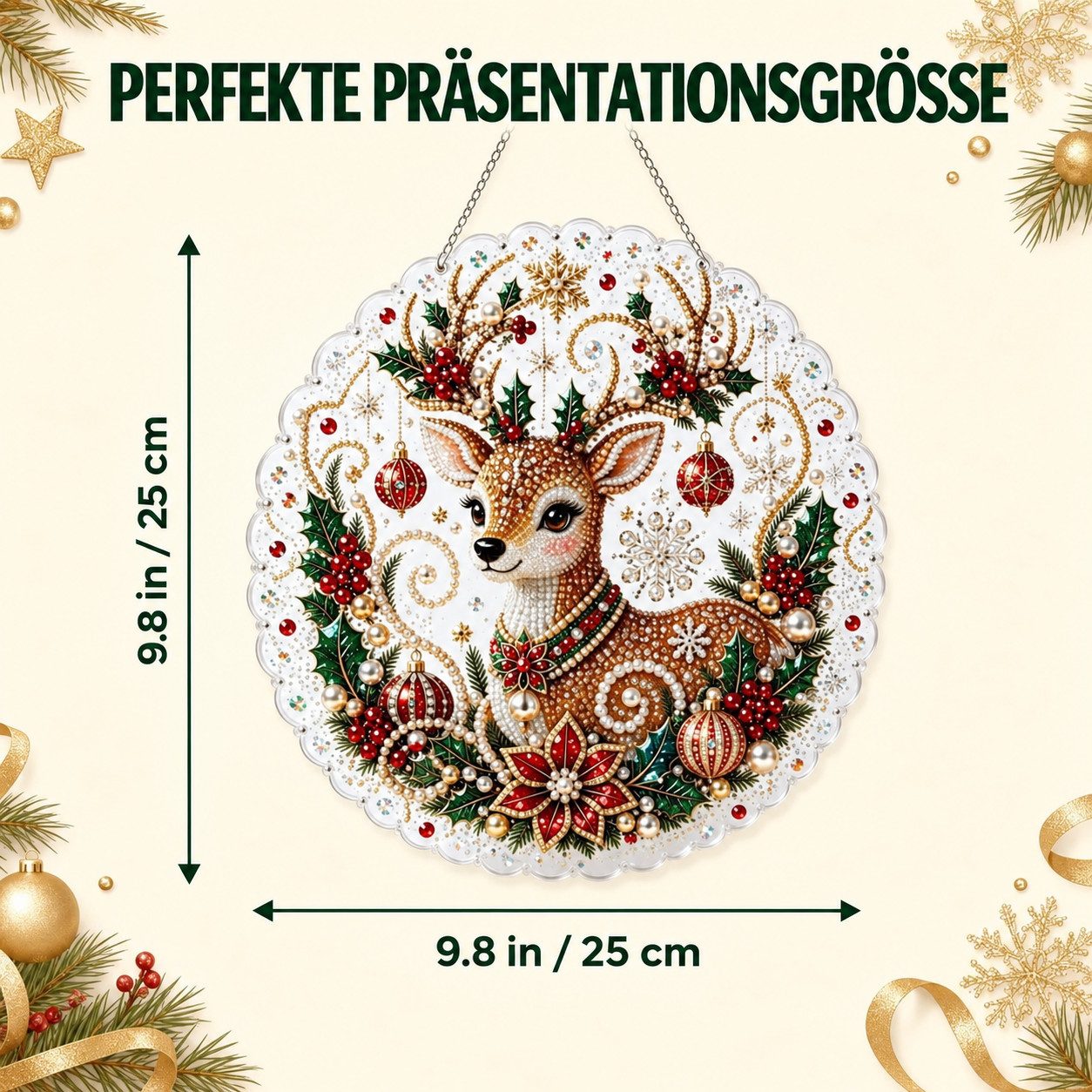 Sorvyzxn Weihnachtsfigur Strass Diamond Painting Set 25 × 25 cm, Weihnachts-Hängedeko, Mit Speziell Geformten Strasssteinen, Fensterdeko zum Aufhängen – Bild 2 von 5