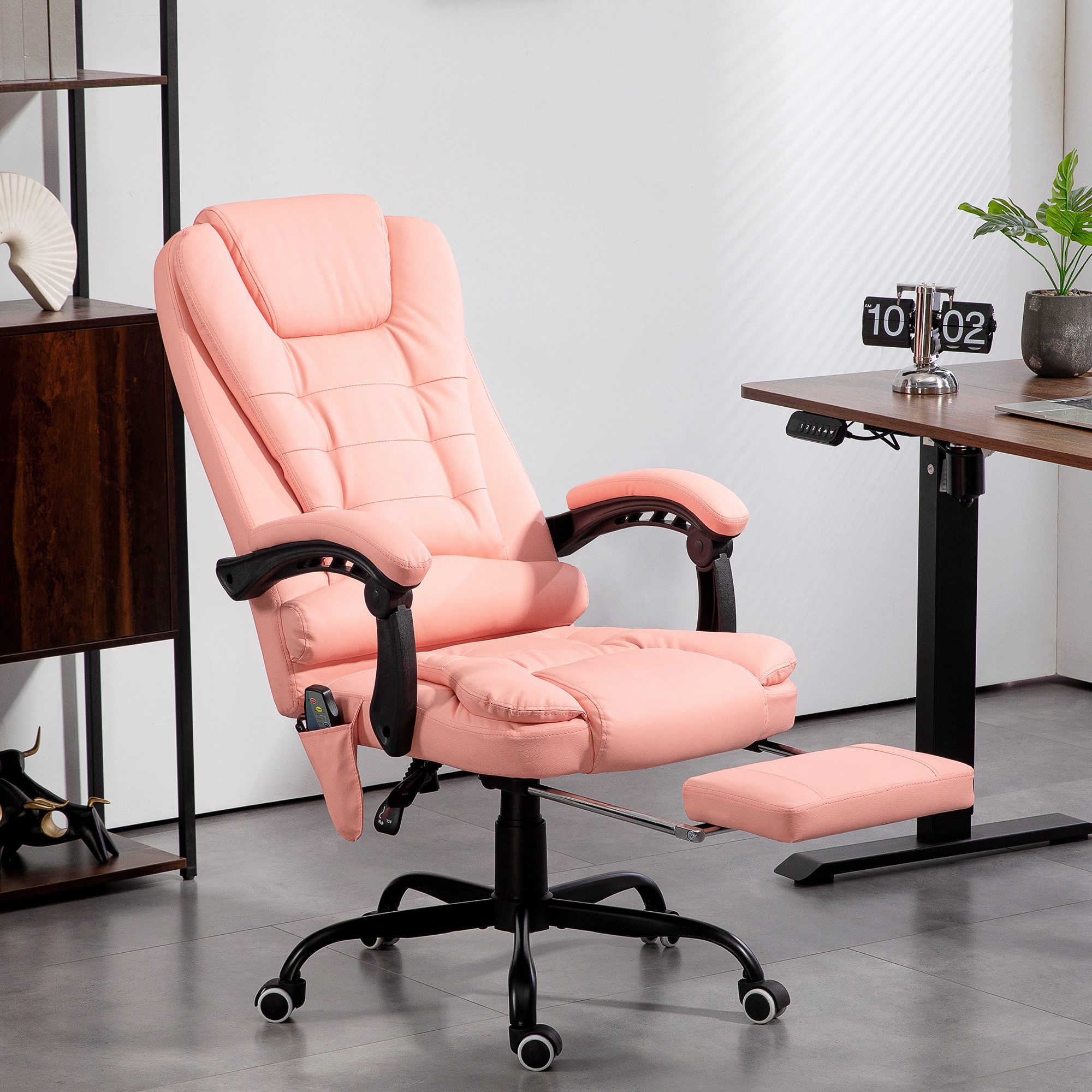 Vinsetto Schreibtischstuhl Bürostuhl mit Massagefunktion, Liege- & Wärmefunktion, Fußstütze (Bürostuhl, 1 St), 120 kg belastbar, für Arbeitszimmer, Büro, Rosa