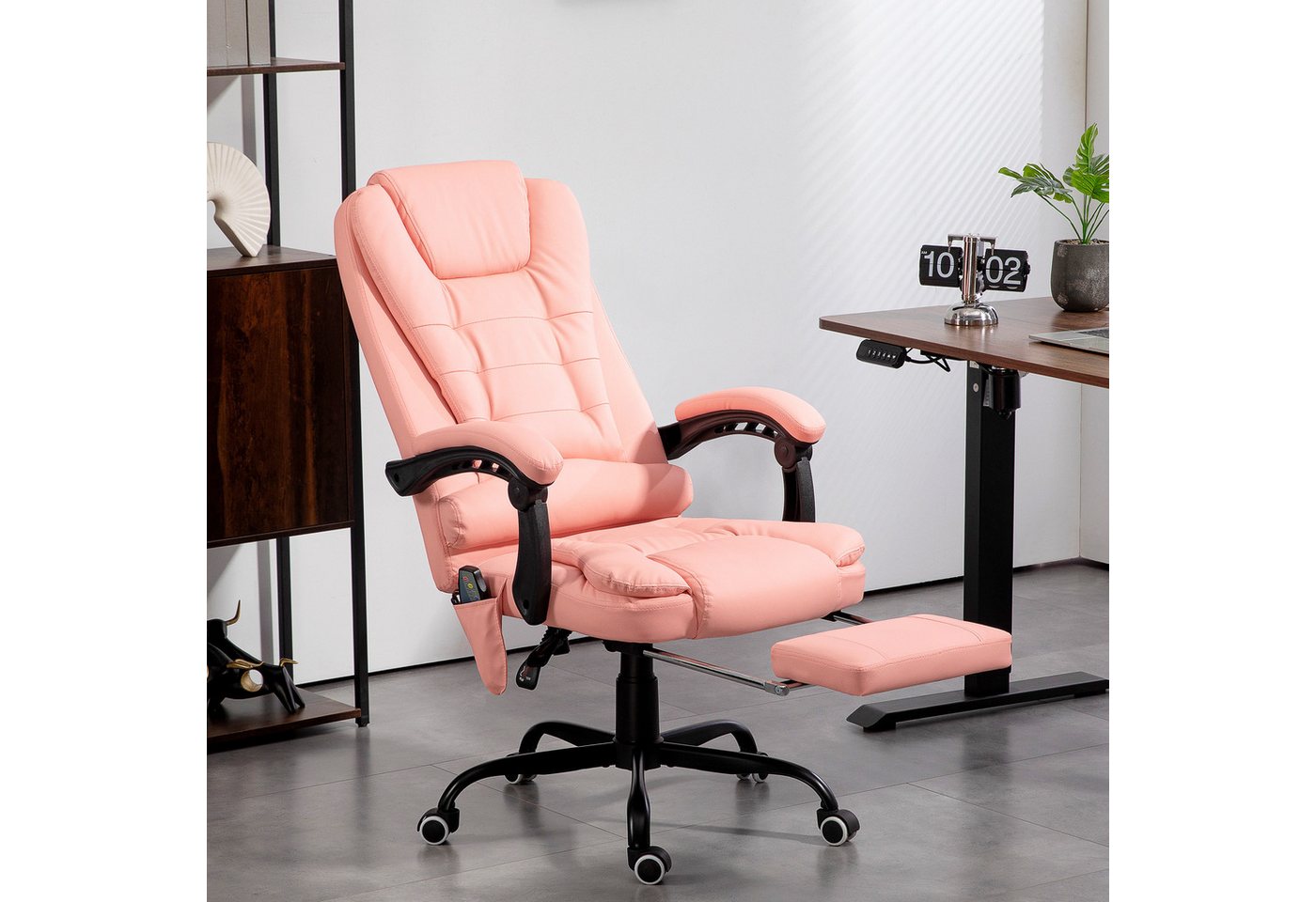 Vinsetto Schreibtischstuhl Bürostuhl mit Massagefunktion, Liege- & Wärmefunktion, Fußstütze (Bürostuhl, 1 St), 120 kg belastbar, für Arbeitszimmer, Büro, Rosa