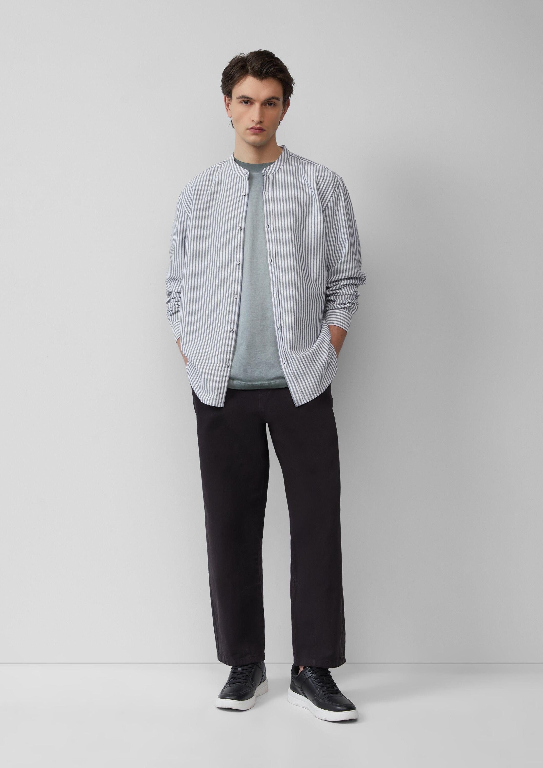 QS Langarmhemd Hemd Regular Fit: Stehkragenhemd aus gestreiftem Oxford