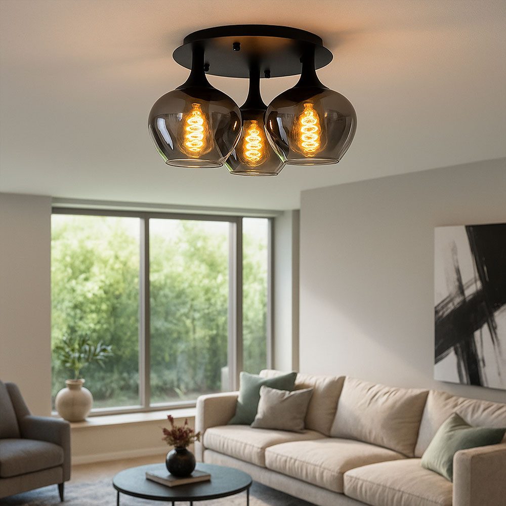 GLOBO LIGHTING LED Deckenleuchte, Leuchtmittel inklusive, Warmweiß, Deckenlampe Deckenleuchte Wohnzimmerlampe Rauchglas schwarz LED D 45cm