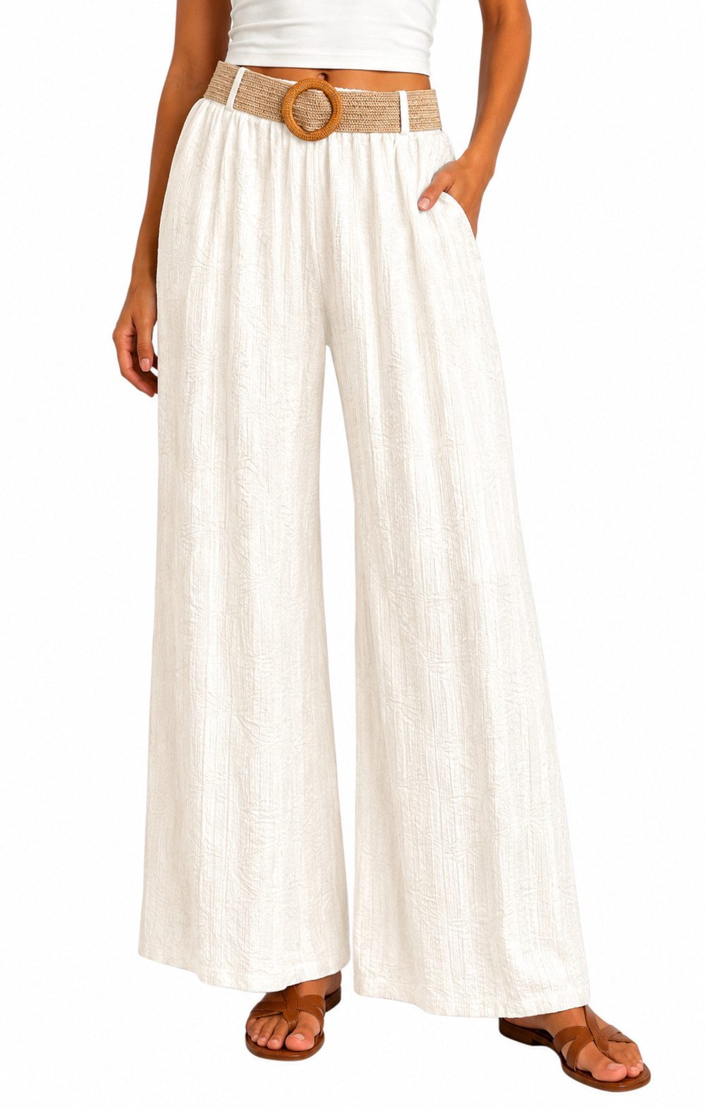 Mississhop Palazzohose Damen Palazzo Hose mit weitem Bein und elastischem Bund mit Gürtel S/M