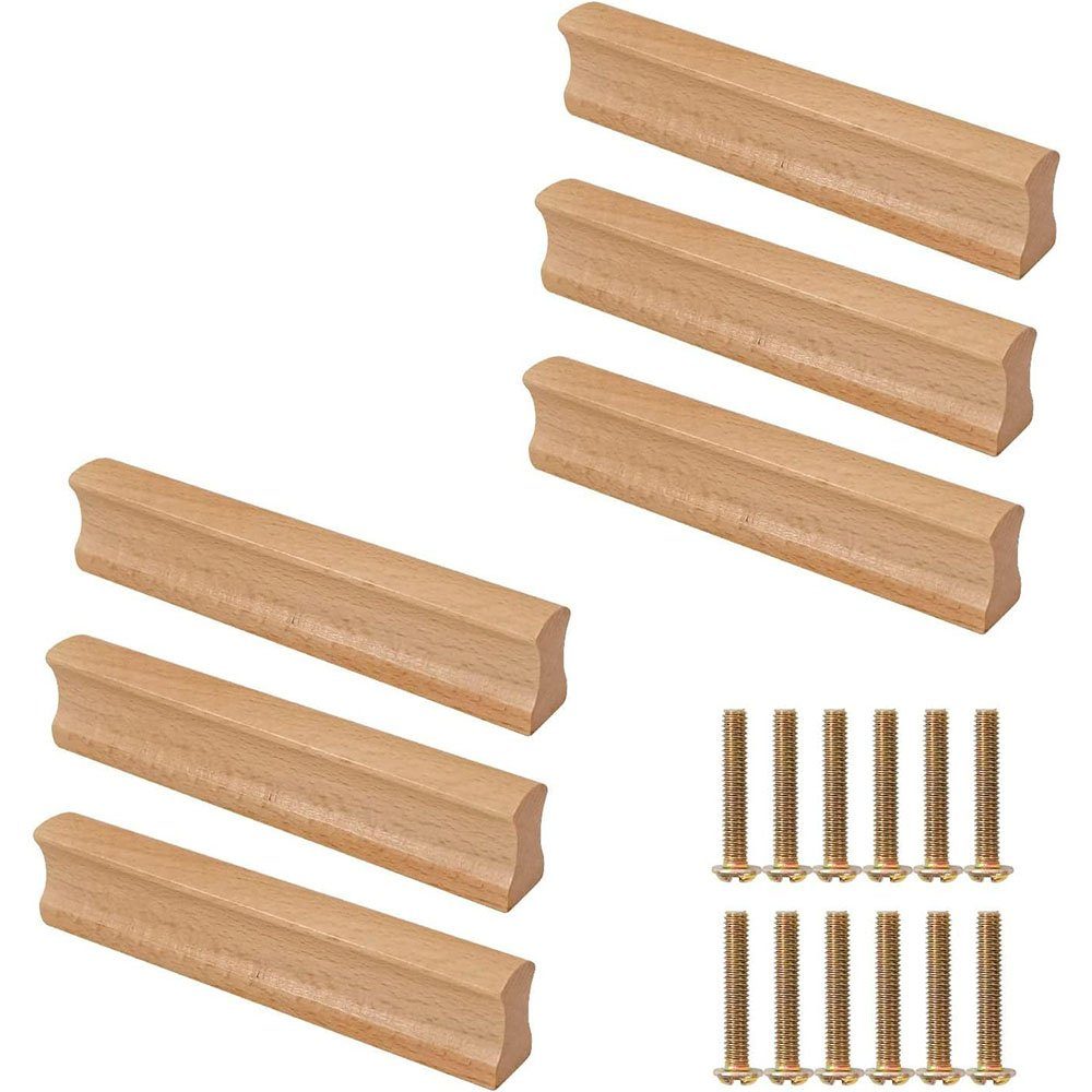HIBNOPN Möbelgriff Möbelgriffe mit Küchen Griffe (6-St) Stück Holz Schrauben tür 130mm 6