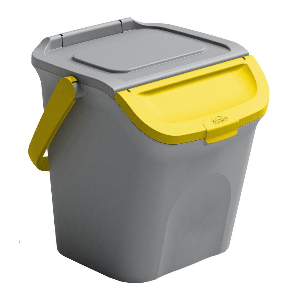 Kreher Mülltrennsystem Set: 3 x Mülleimer, Mülltrennsystem in Grau (Deckel:Gelb,Gruen,Blau)