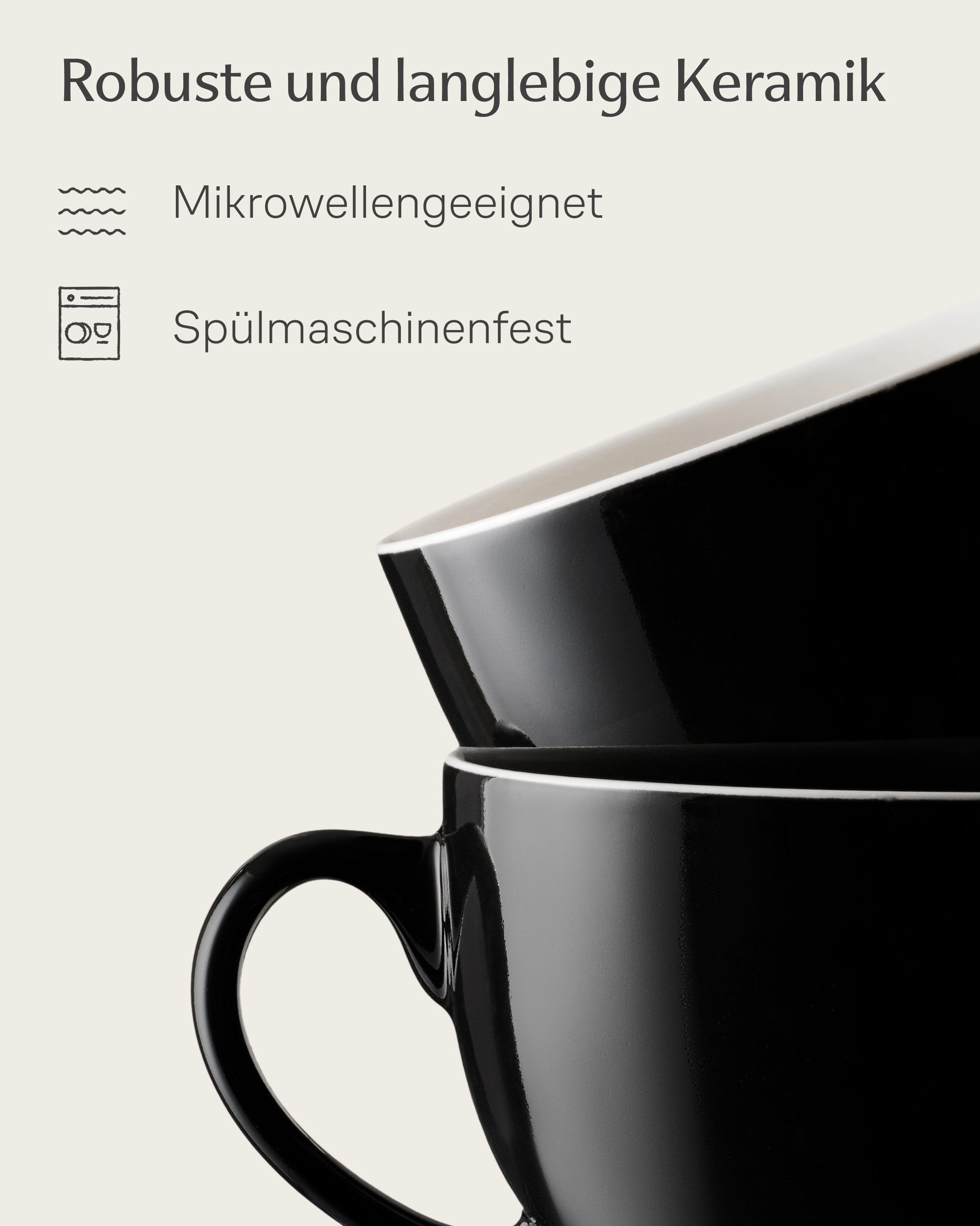 Cosumy Cappuccinotasse Cappuccino Tassen Set 6er mit Untertassen – Kaffeetassen Keramik 180ml, 6-tlg., Keramik, Hält Lange Warm – Spülmaschinenfest – Kaffee Tas – Bild 4 von 5