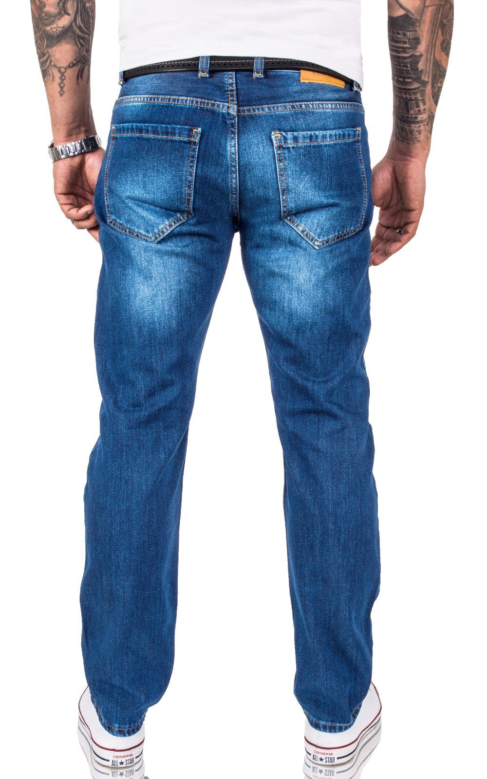 Hellblau Stonewashed Creek Rock Straight-Jeans Herren Jeans RC-3120A