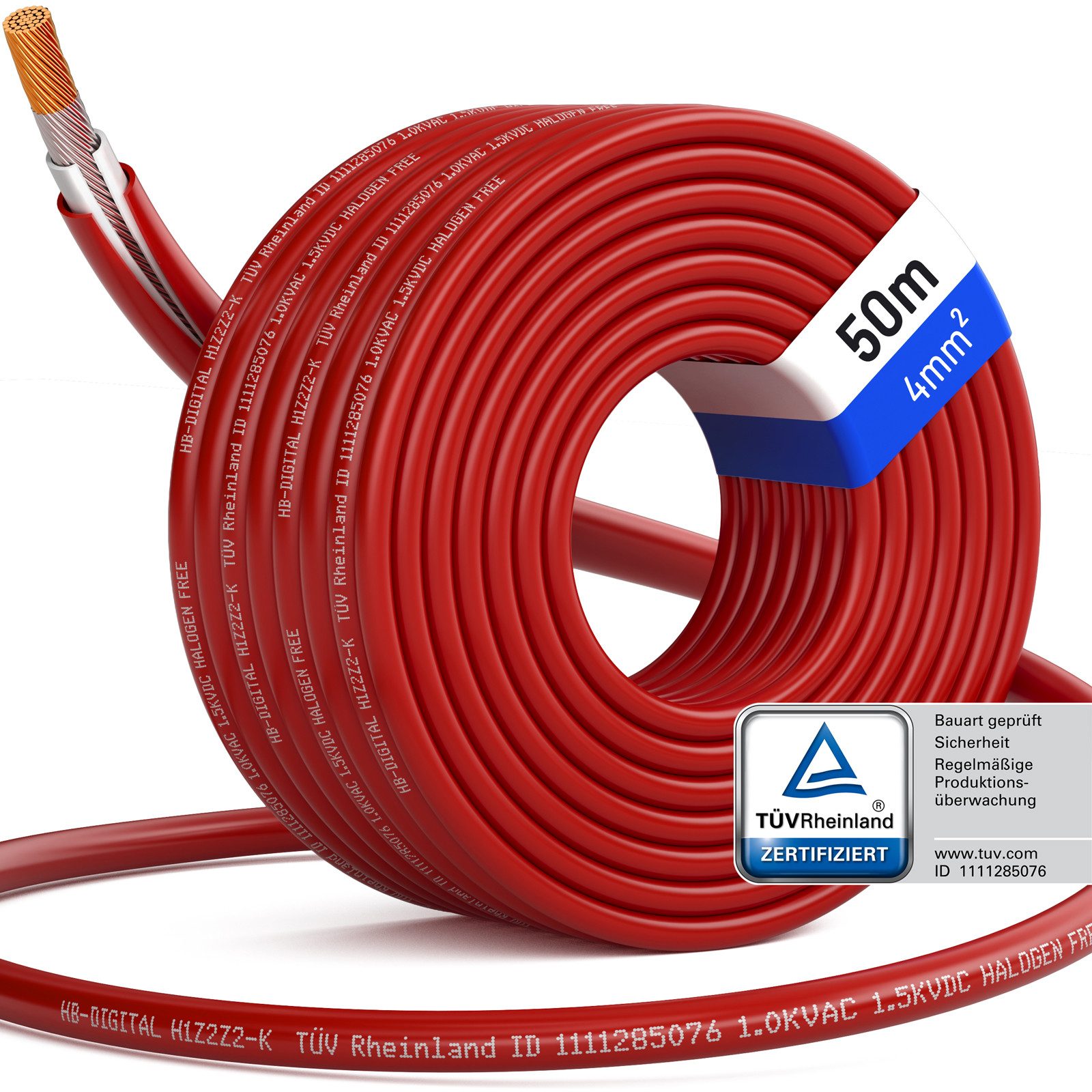 HB-DIGITAL Solarleitung H1Z2Z2-K Solarkabel 4mm2 PV Kabel Photovoltaik Solarkabel, Solarstecker, (5000 cm), TÜV Rheinland zertifizierte PV Kabel