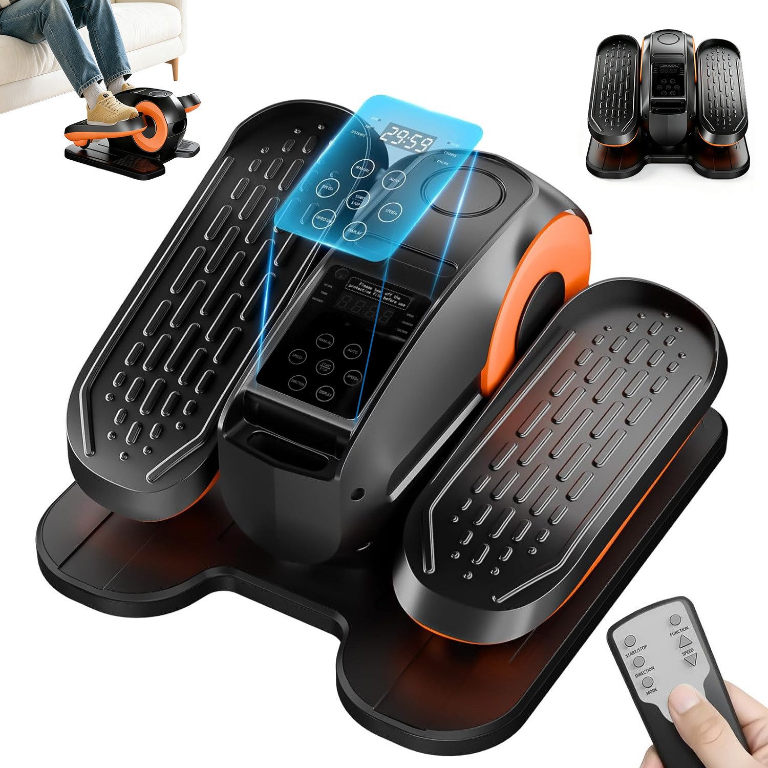 AKKEE Ellipsentrainer Crosstrainer Mini Ellipsentrainer für Zuhause Untertisch Beintrainer, mit LED-Display und Fernbedienung, 12 Geschwindigkeitsstufe, leise