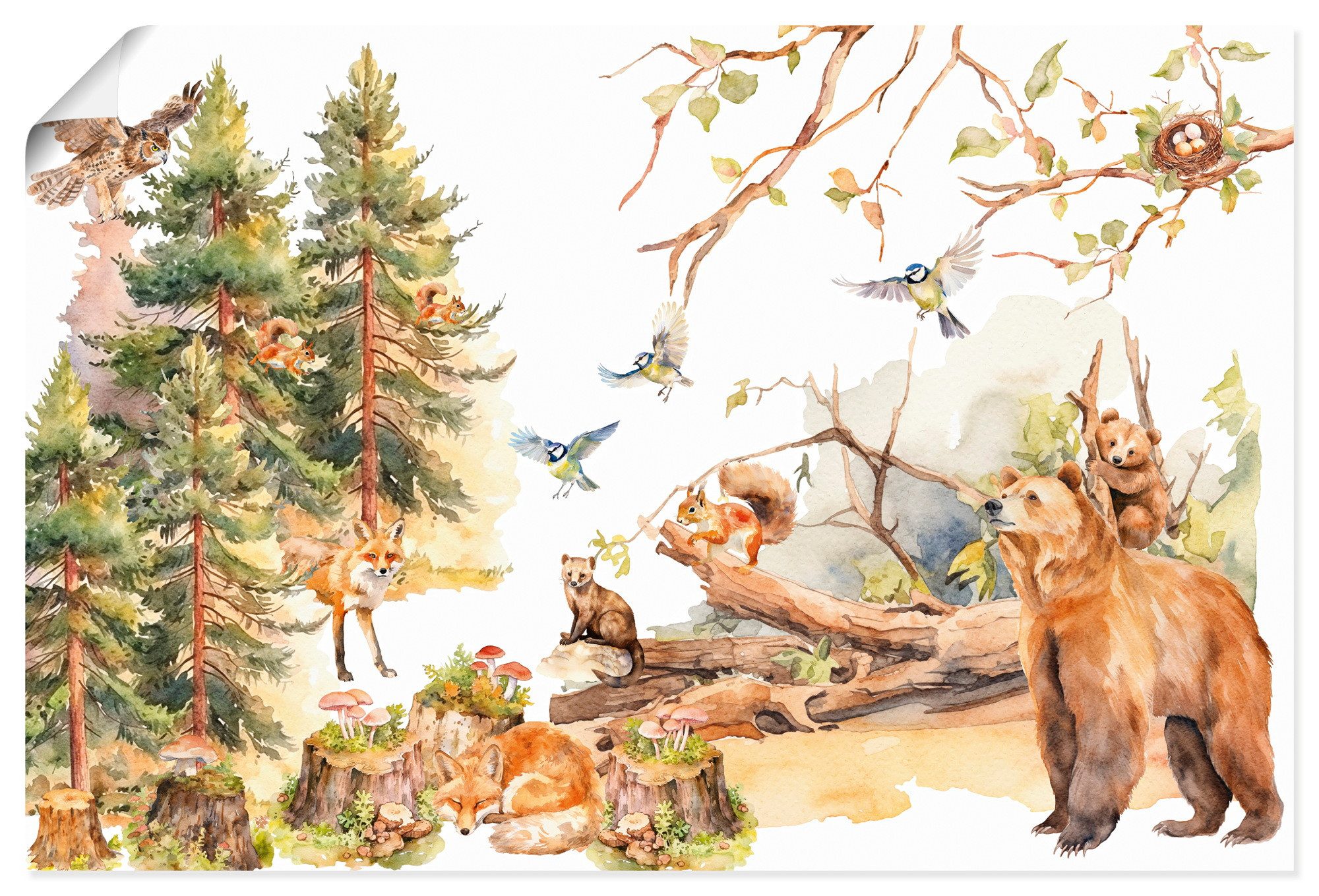 Artland Wandbild Die Tiere des Waldes, (1 St), als Alubild, Leinwandbild, Poster, Wandaufkleber in verschied. Größen