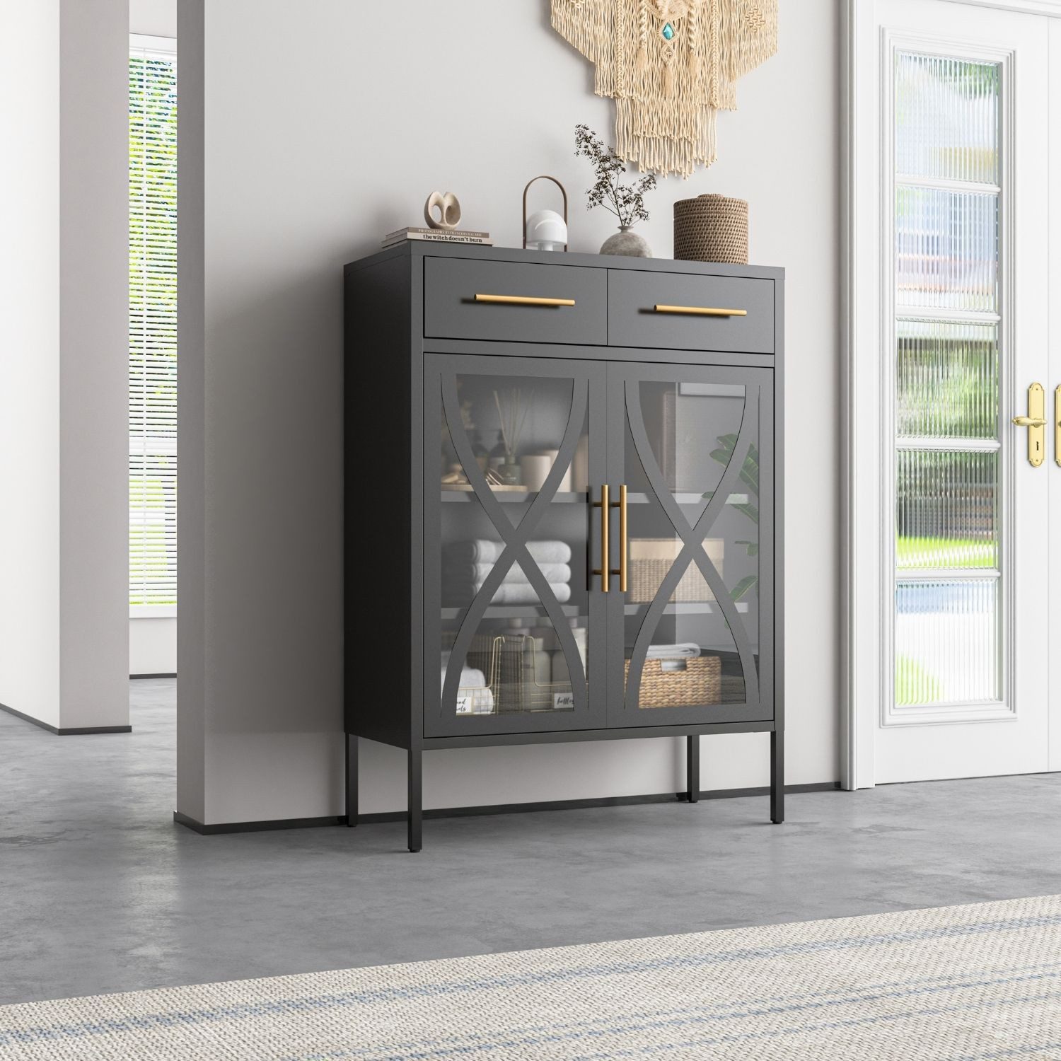 Mein-Regal Sideboard TORONTO, Schwarz Kommode Metall Glastüren Vitrine eleg günstig online kaufen