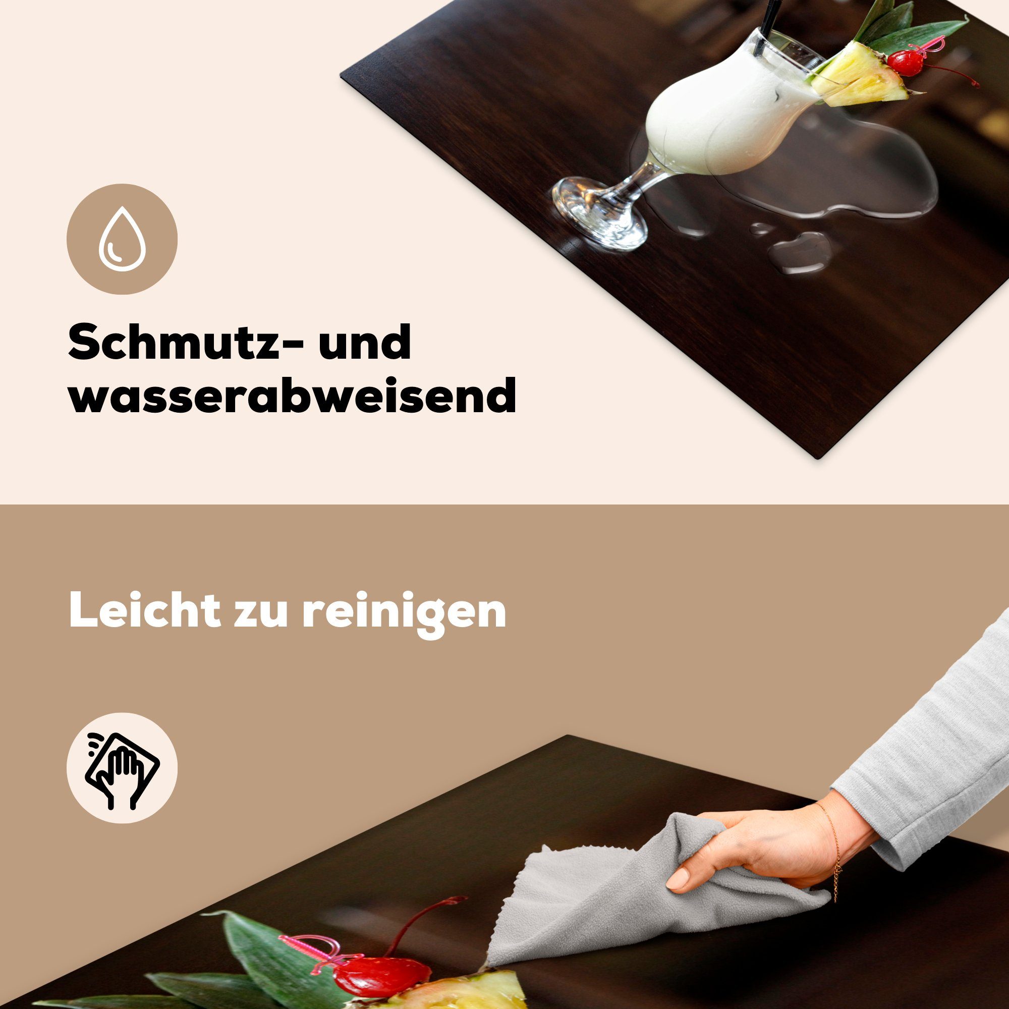 serviert, cm, Mobile Restaurant Pina-Colada-Cocktail MuchoWow 70x52 nutzbar, wird Ceranfeldabdeckung (1 Vinyl, einem in Ein Herdblende-/Abdeckplatte tlg), Arbeitsfläche