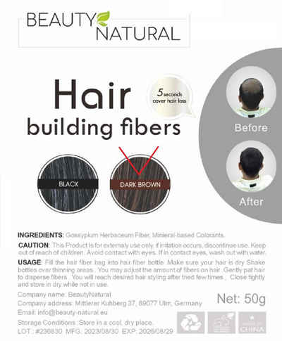 BeautyNatural Пудра для волосся Premium Streuhaar Schütthaare Haarverdichter Fibers, Natürlich aussehende Haarfasern für volles Haar in Sekunden