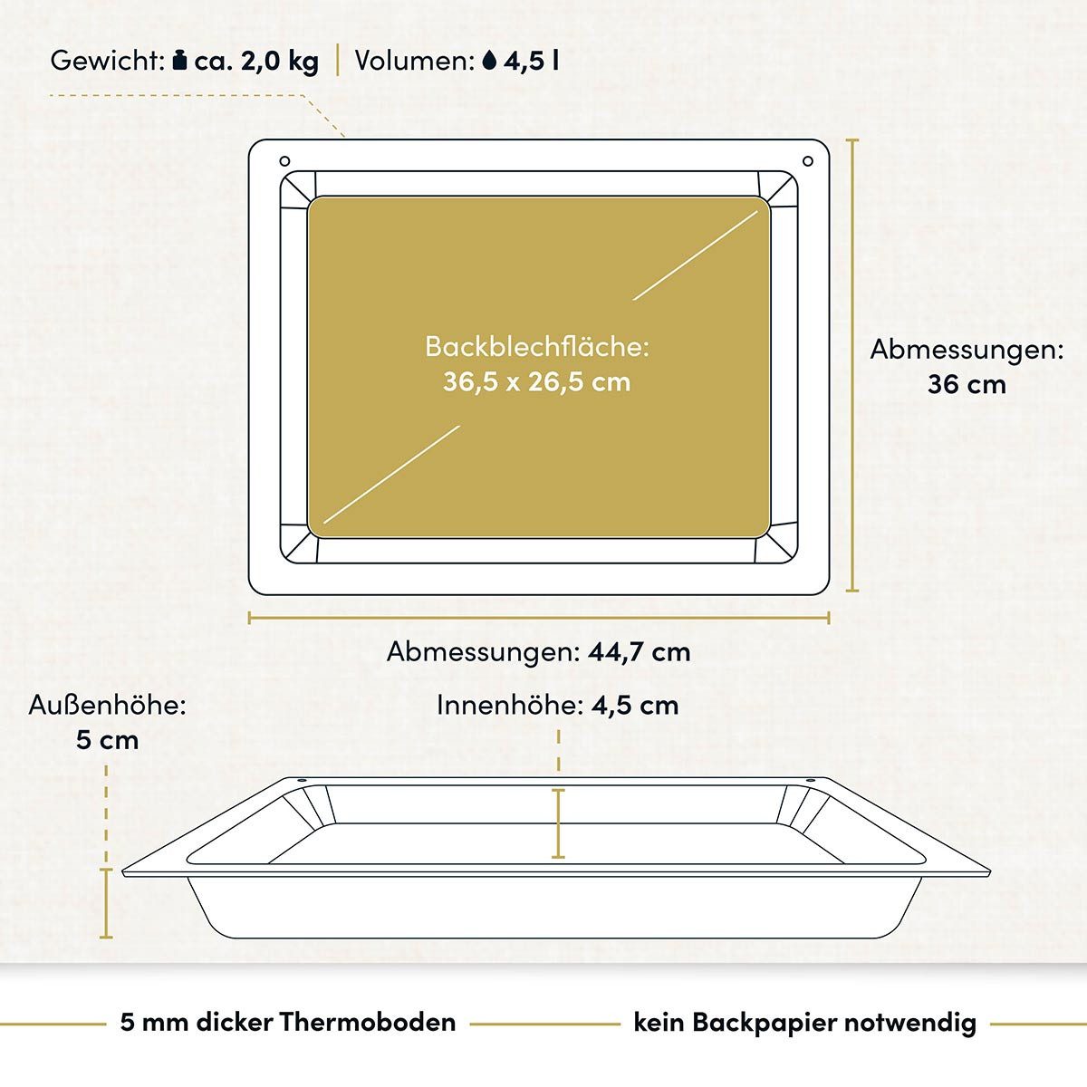 Hoffmann Germany Backblech Backplatte tief passend für z.B. Miele – Made in Germany, Aluguss, (1-St., 1x Backplatte tief 447x360 mm), Aluguss, 4,5 cm Rand, Anti – Bild 4 von 5