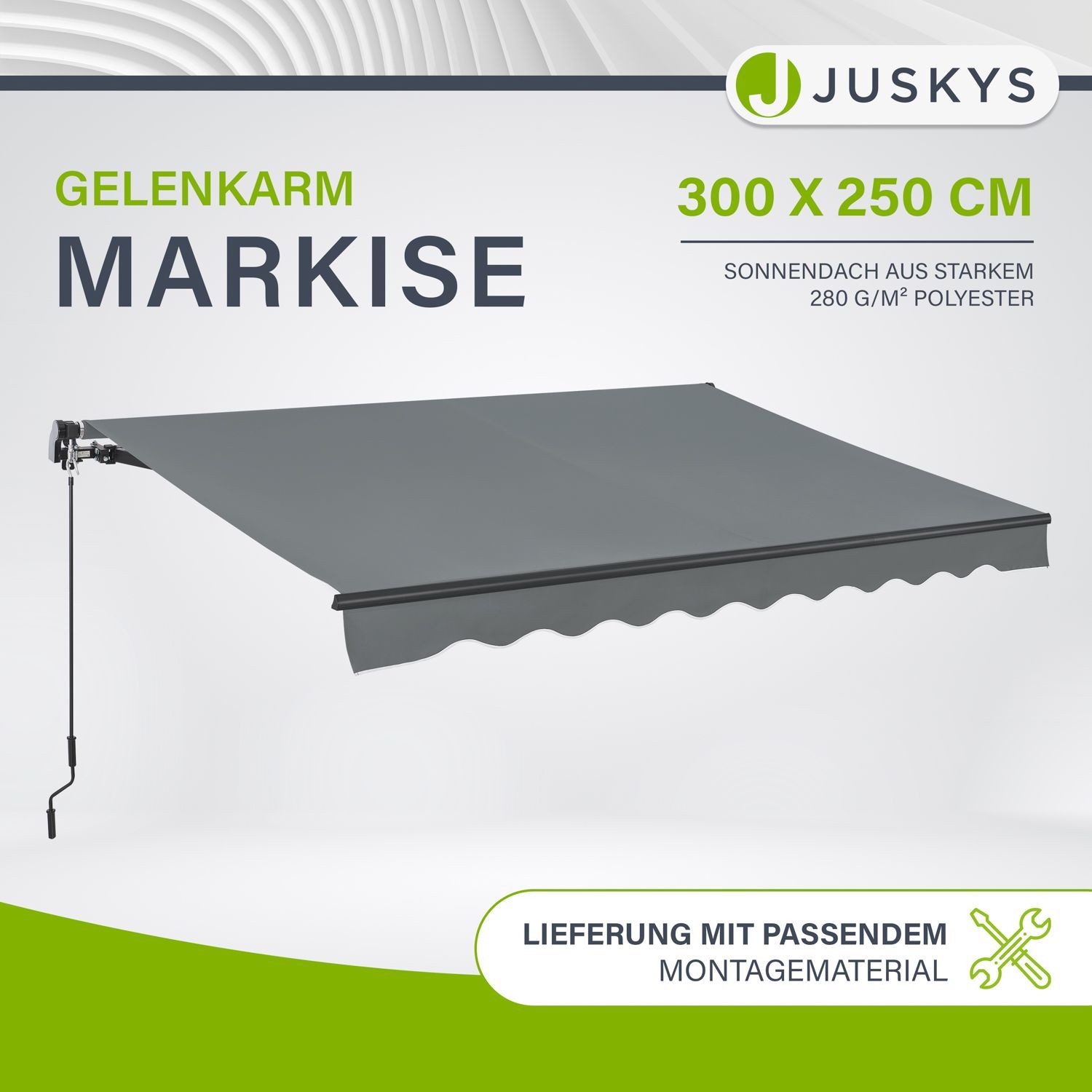 Juskys Gelenkarmmarkise UV40+ & wasserabweisend, einstellbarer Neigungswinkel