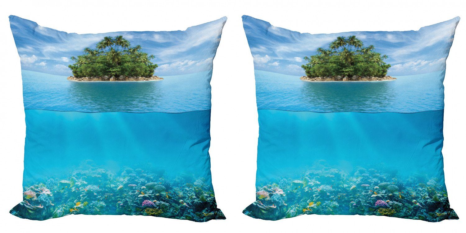Kissenbezüge Modern Accent Doppelseitiger Digitaldruck, Abakuhaus (2 Stück), Tropisch Kleine Insel im Ozean