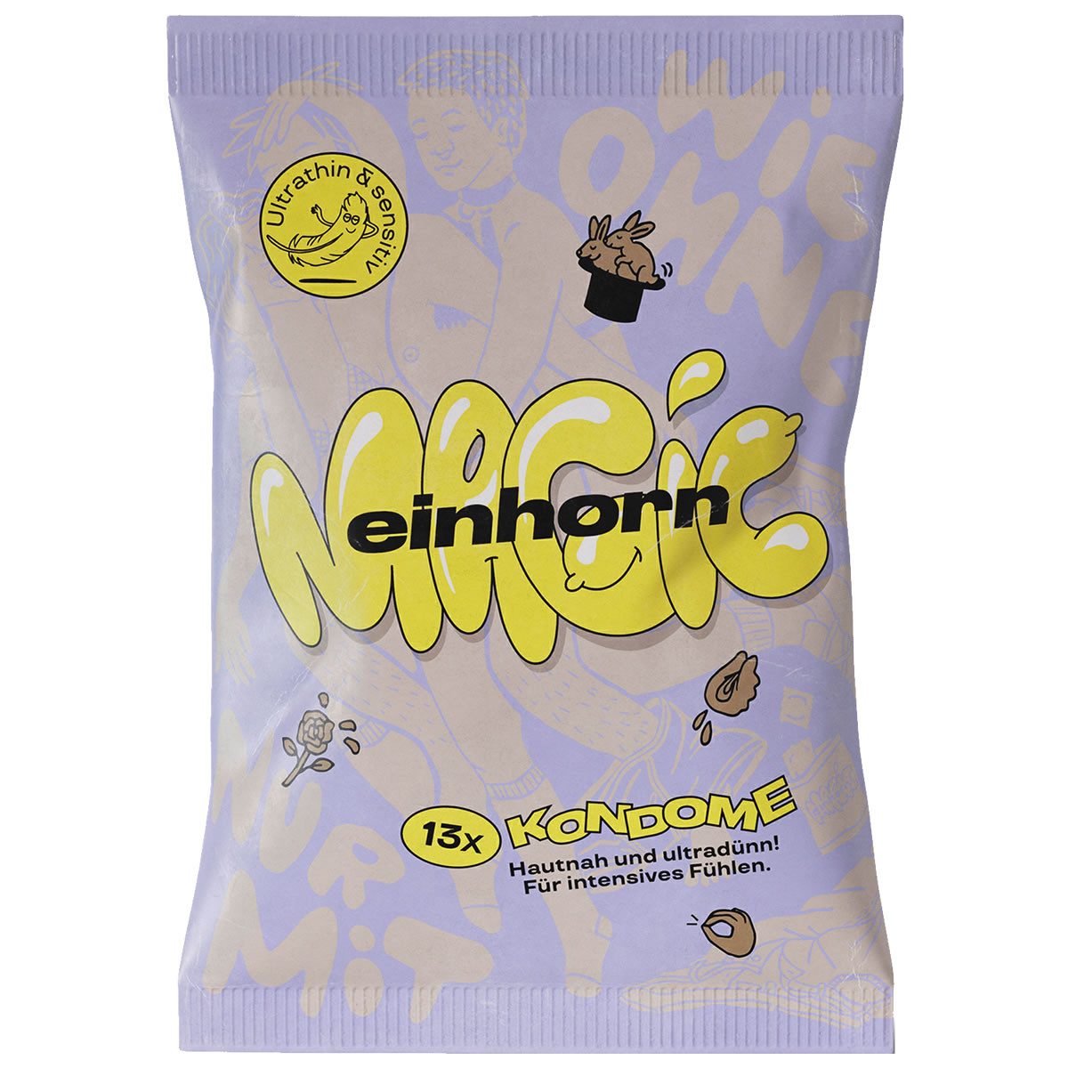 einhorn Презервативы MAGIC (53mm Breite + Extra Dünn) Packung mit, 13 St., Fairstainability Презервативы - kreativ, umweltbewusst & fair gehandelt, vegane Презервативы in der Chipstüte