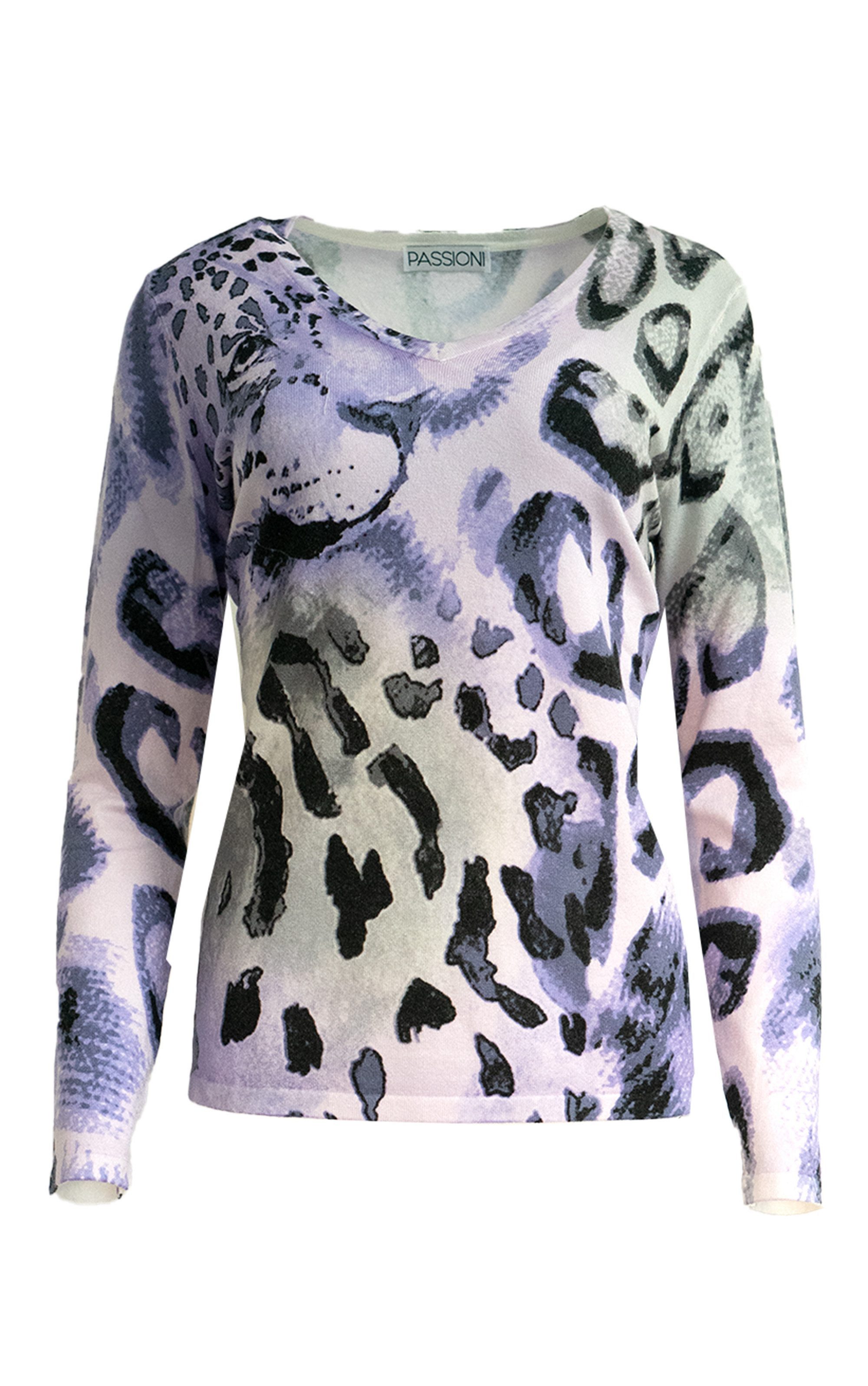 Passioni Strickpullover mit V-Ausschnitt und Animalprint günstig online kaufen
