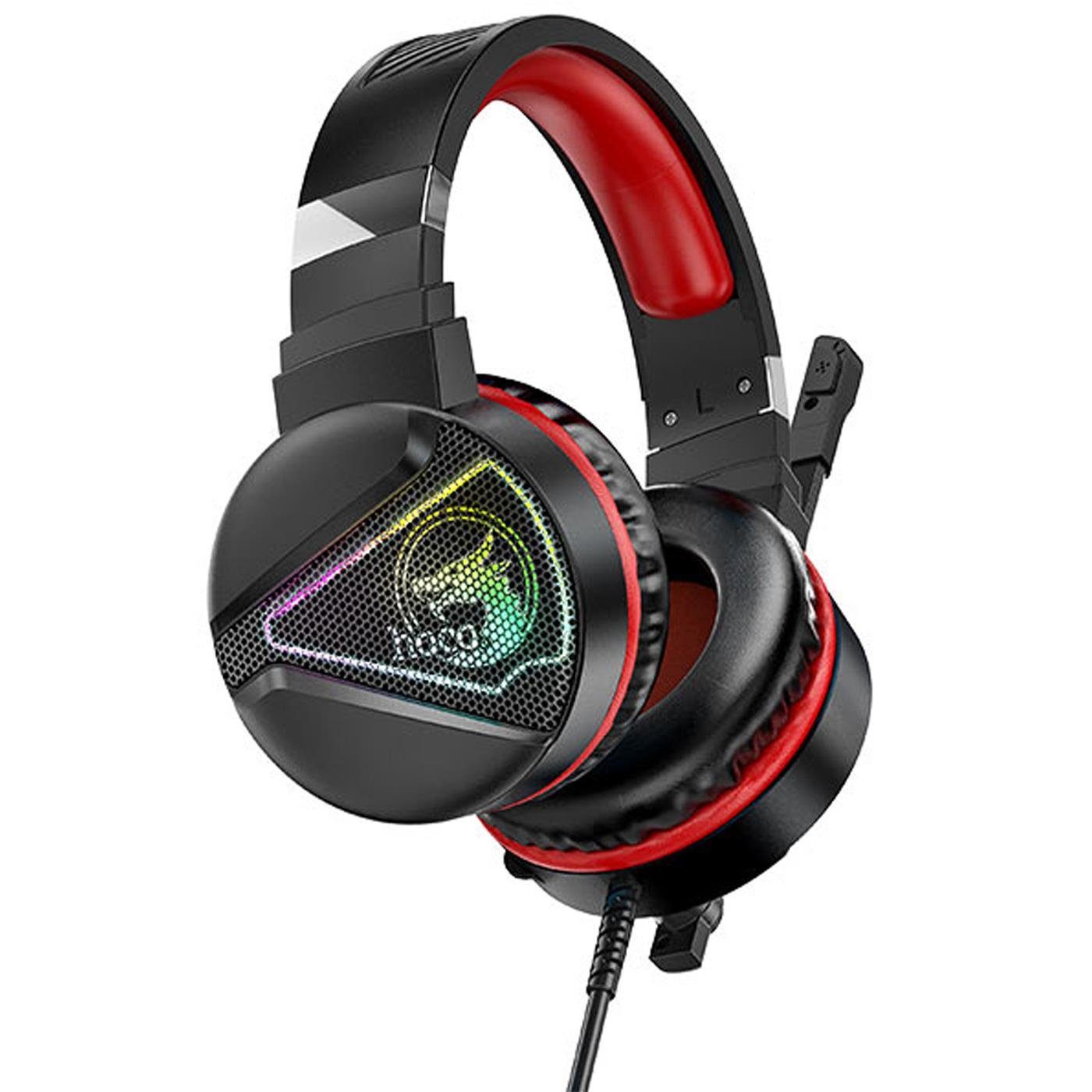 HOCO W104 Gaming PC-Headset (Stylische Beleuchtung) und Mikrofon Kopfhörer Stereo mit Gaming LED Rot