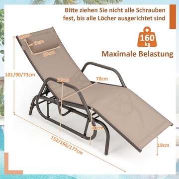 KOMFOTTEU Gartenliege Liegestuhl, mit Verstellbarer Rückenlehne & abnehmbarem Kopfkissen